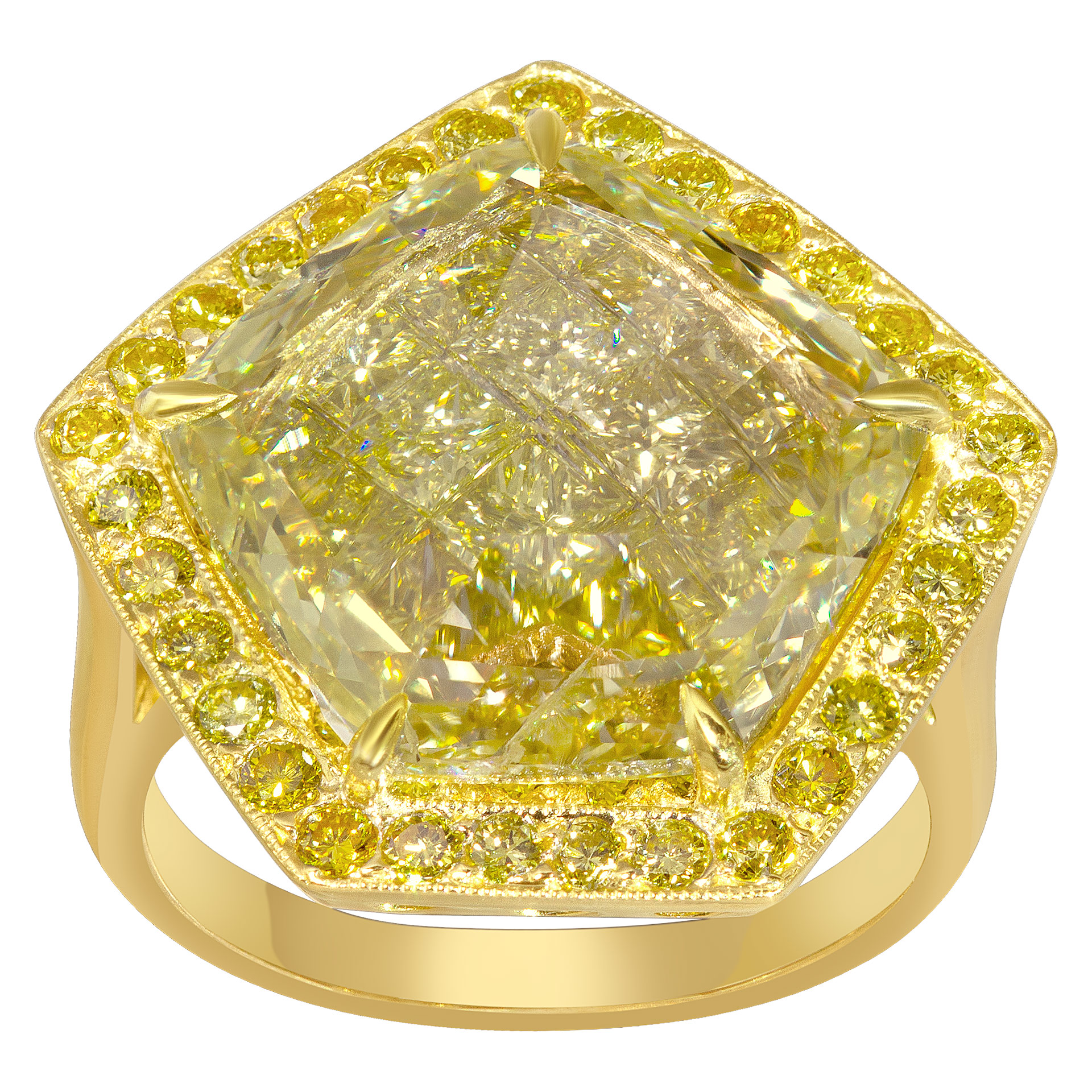 GIA certified modified pentagon brilliant 7.16 carat (Natural, Fancy Yellow color, I1 clarity) ring image 1