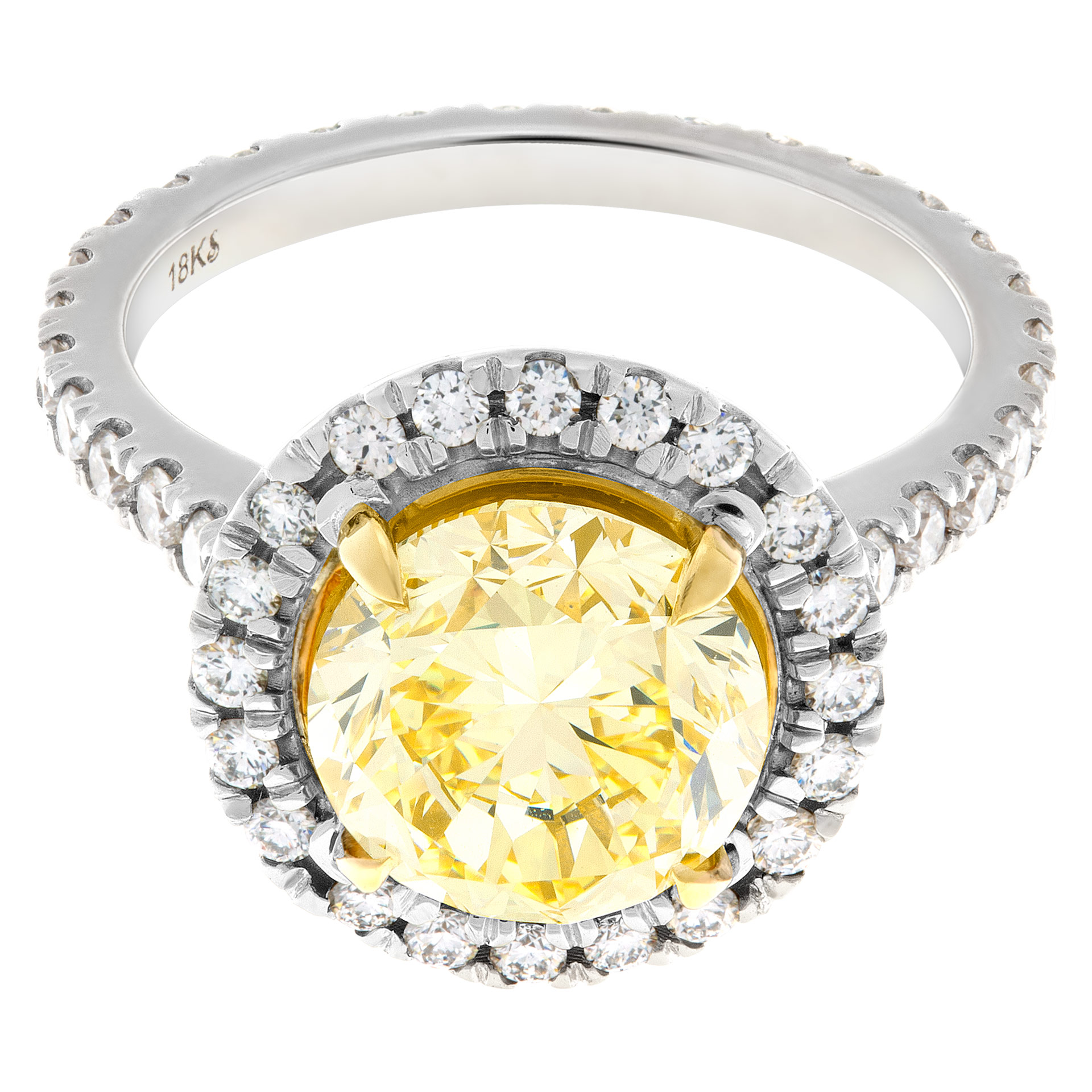 GIA certified round brilliant cut 3.13 carat (Natural, Fancy Intense Yellow, Even color, VVS1 clarity, Excellent symmetry) ring image 3