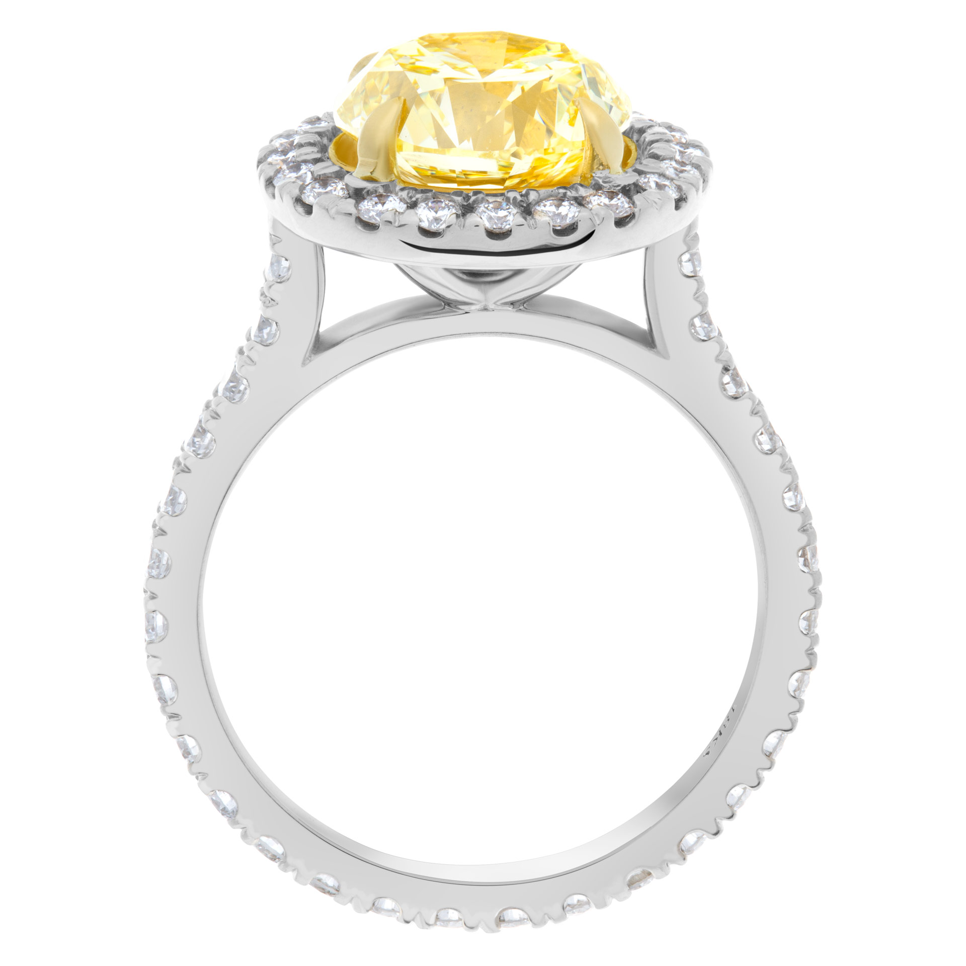 GIA certified round brilliant cut 3.13 carat (Natural, Fancy Intense Yellow, Even color, VVS1 clarity, Excellent symmetry) ring image 4