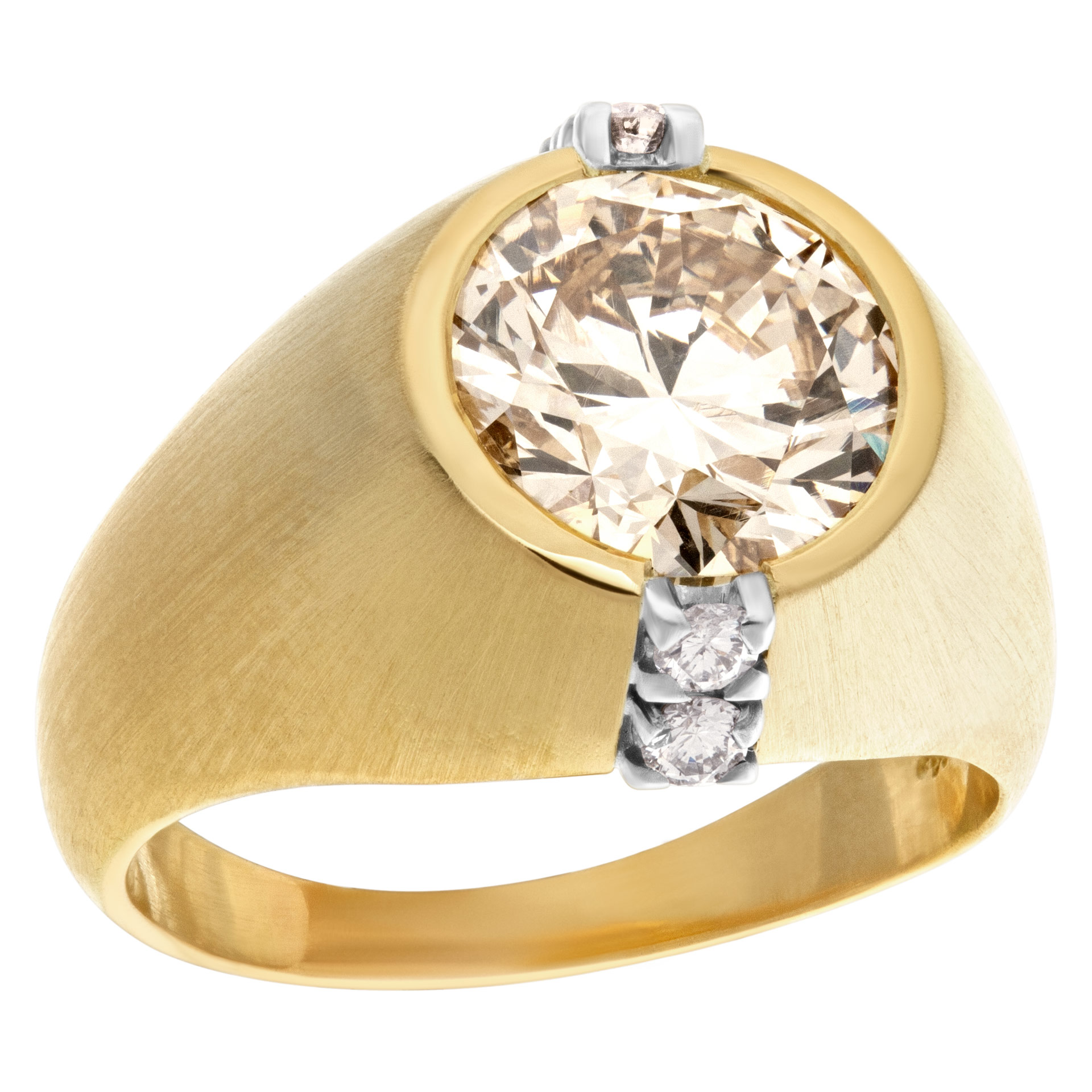 GIA Certified Kutchinsky diamond ring in 18k yellow gold. Warm and bright 4.23 carat center diamond champgane color, VS1 clarity image 2