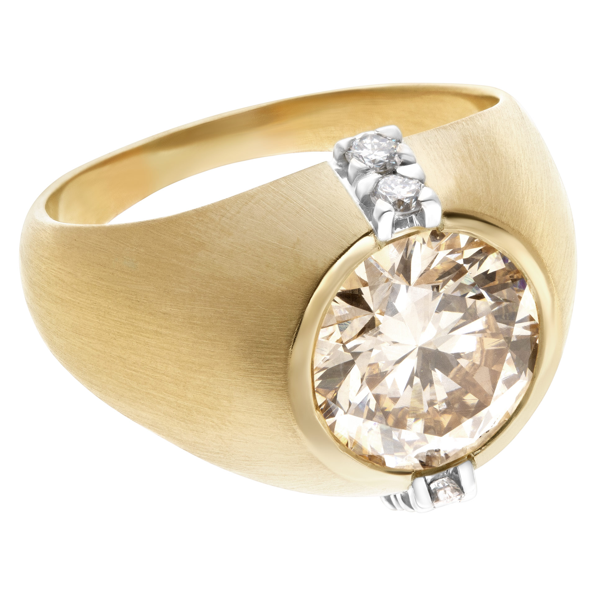 GIA Certified Kutchinsky diamond ring in 18k yellow gold. Warm and bright 4.23 carat center diamond champgane color, VS1 clarity image 3
