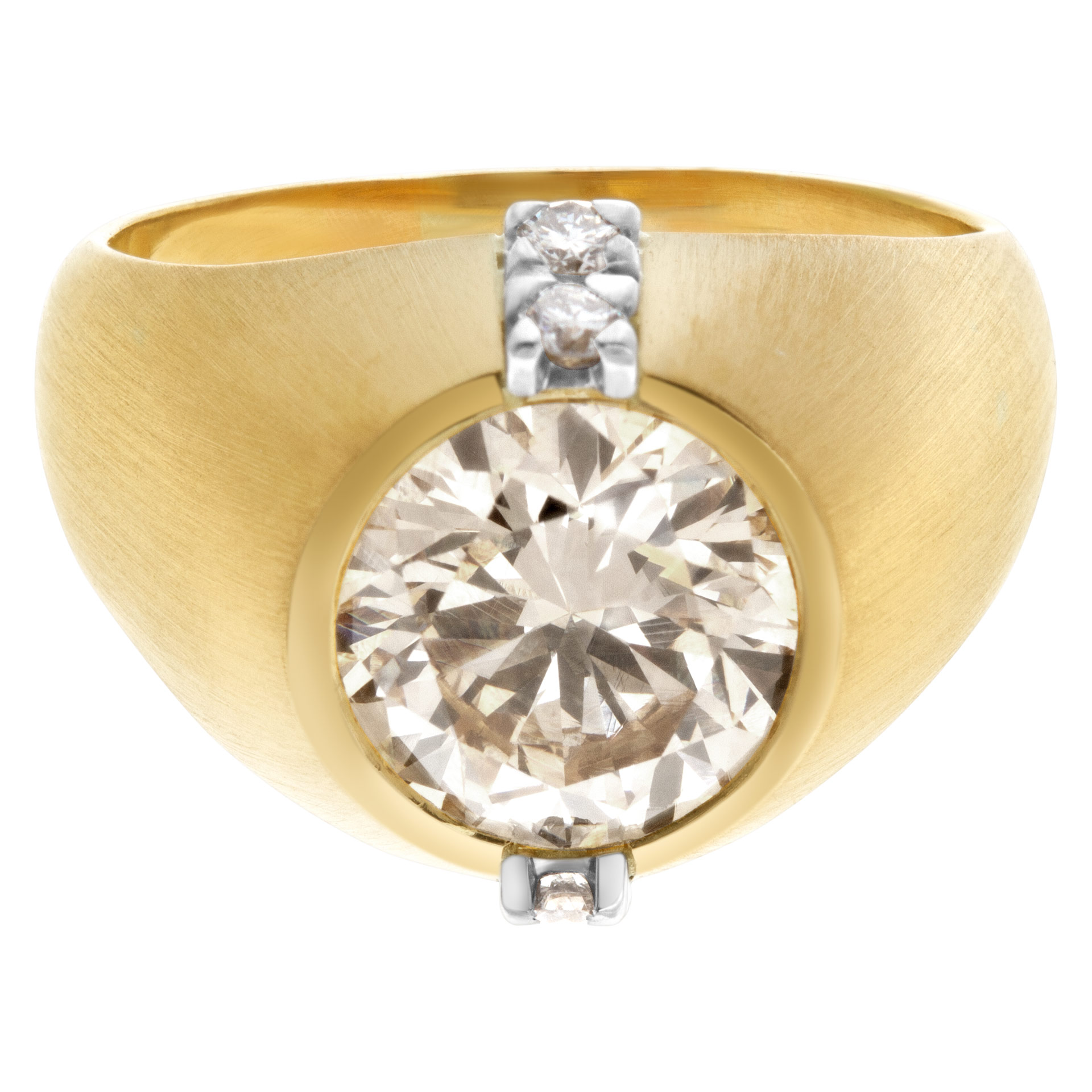 GIA Certified Kutchinsky diamond ring in 18k yellow gold. Warm and bright 4.23 carat center diamond champgane color, VS1 clarity image 4