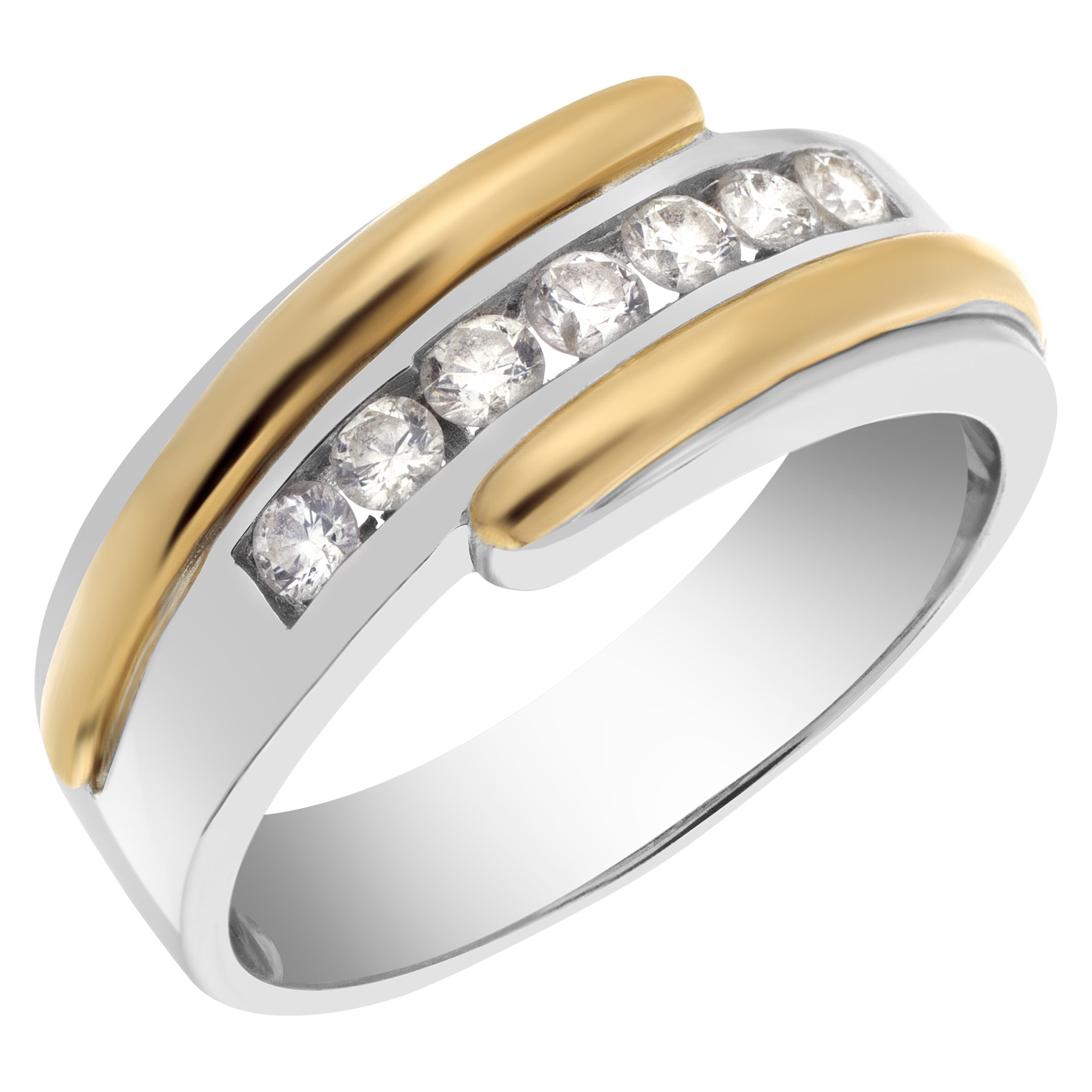 "Lucky Seven"  diamonds weding band. Seven full cut round  brilliant diamonds set in 14K white & yellow gold. image 2