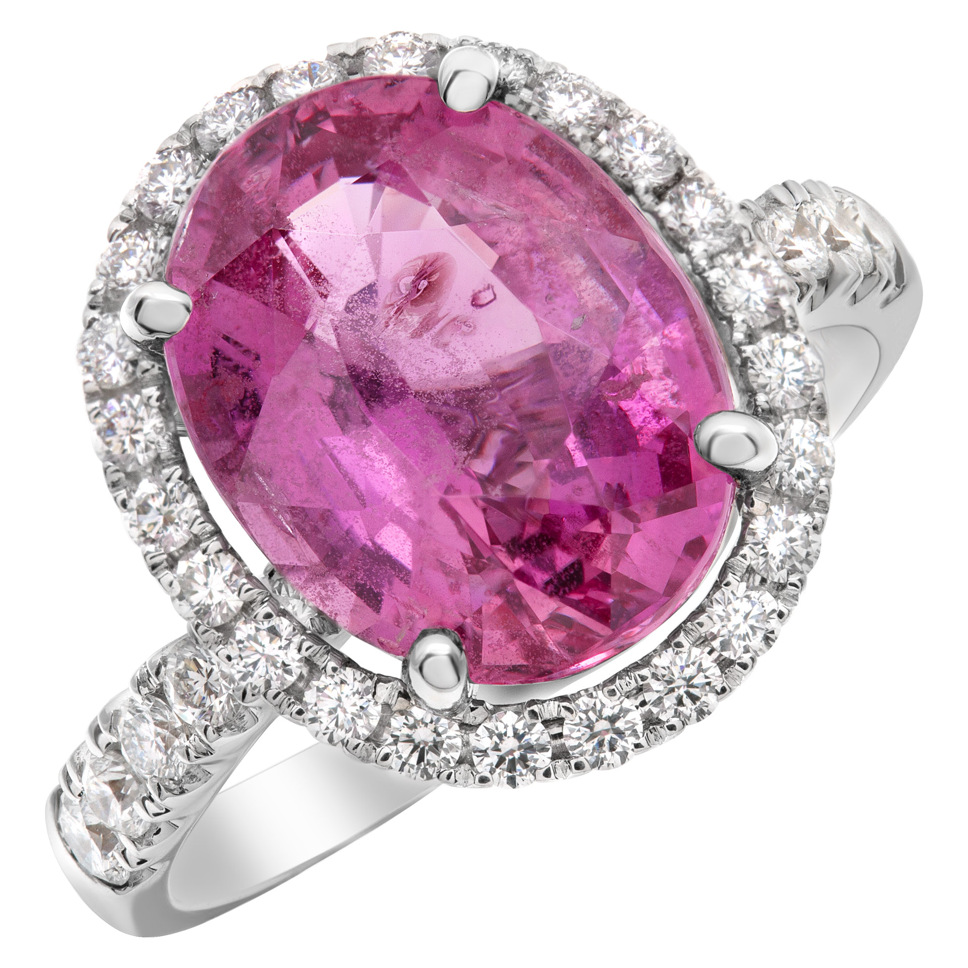 GIA certified pink sapphire and diamond ring in 18k white gold image 2