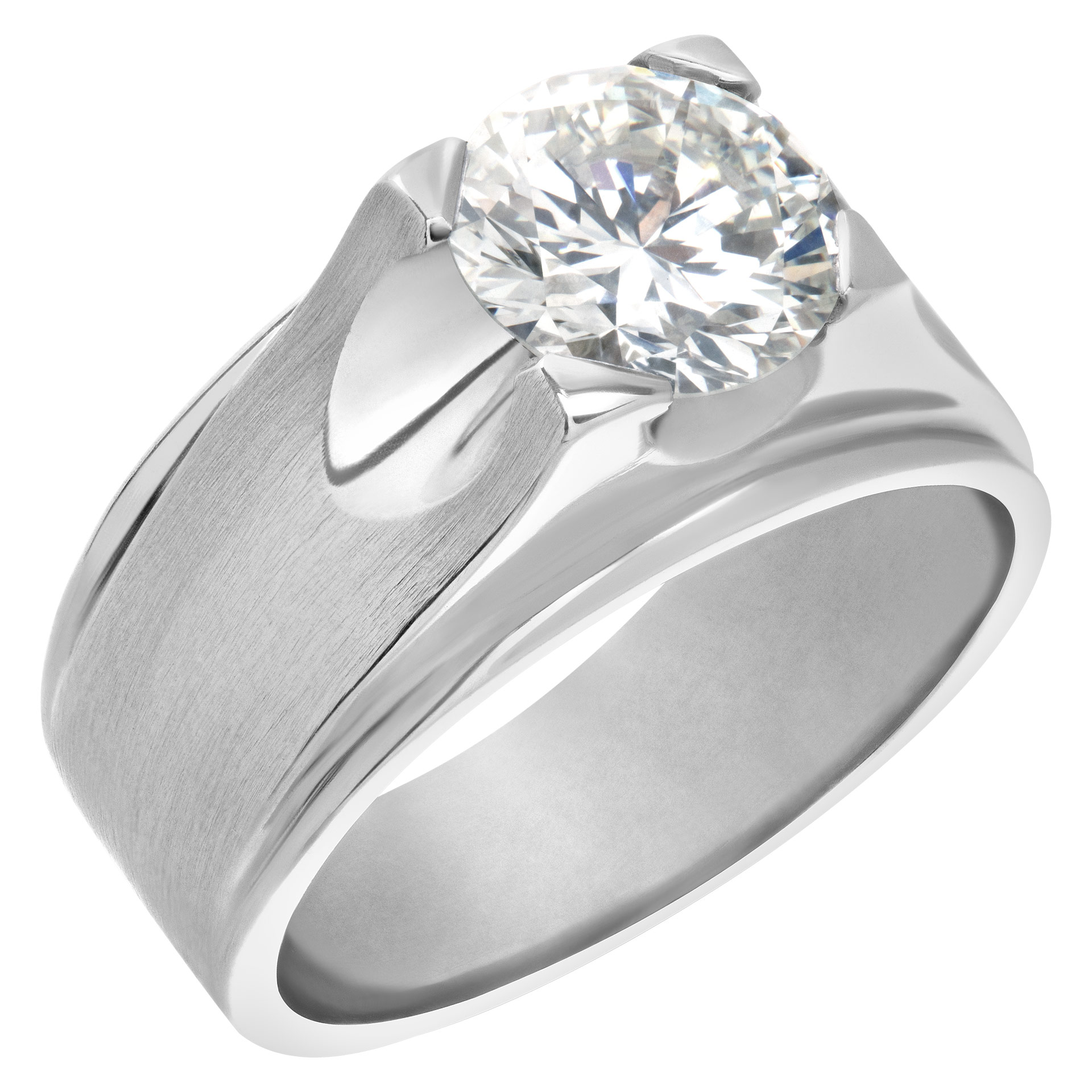 GIA certified 2.01 carat (K color, VVS2 clarity) round brilliant cut diamond in an 18k white gold Gypsy setting. image 2