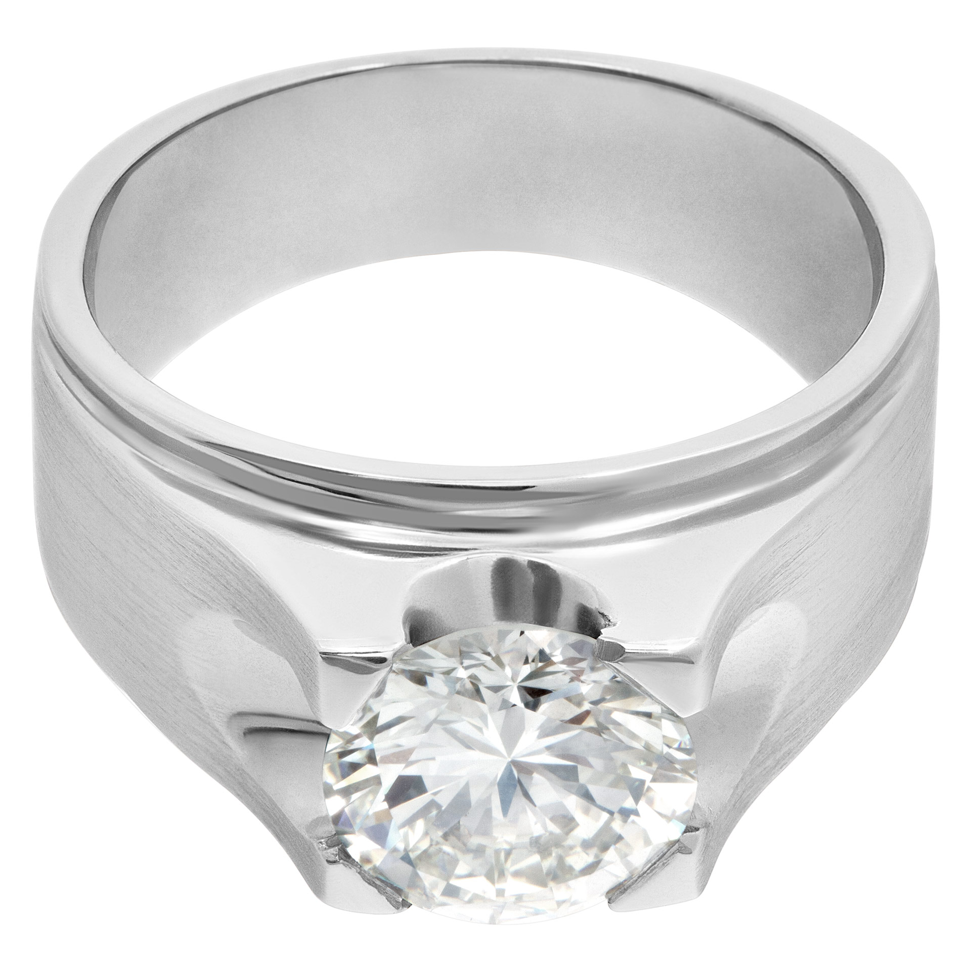 GIA certified 2.01 carat (K color, VVS2 clarity) round brilliant cut diamond in an 18k white gold Gypsy setting. image 3