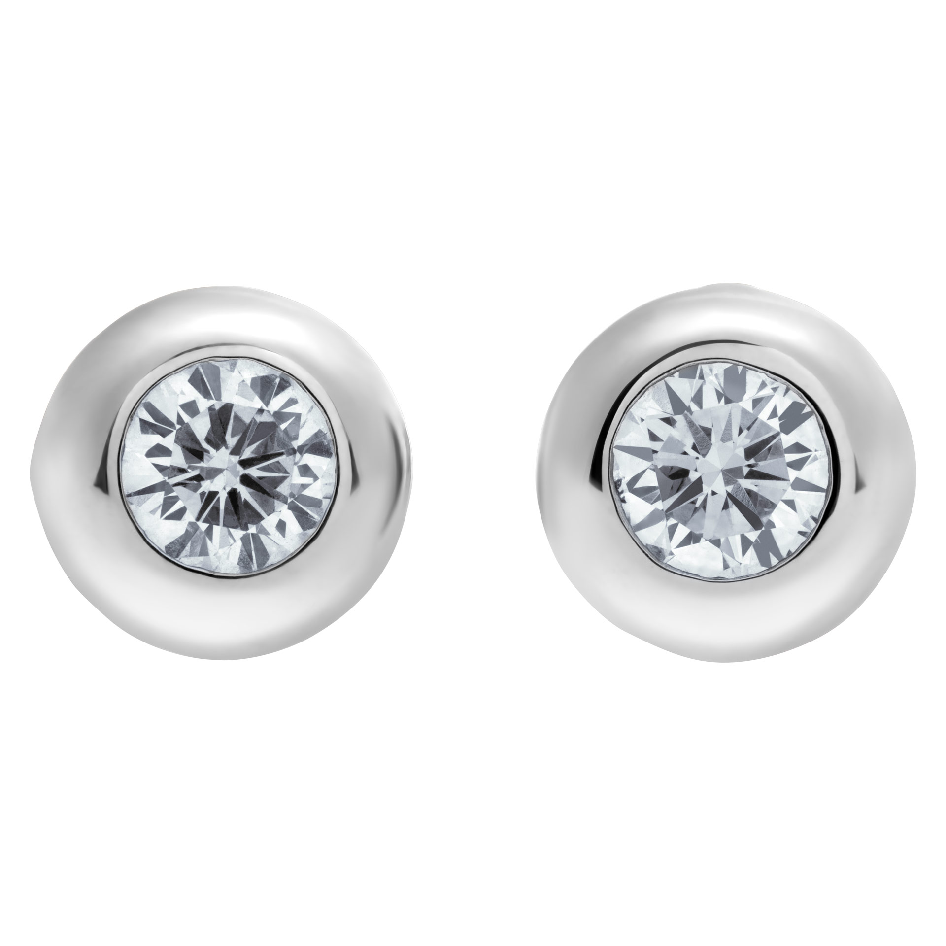 Bezel set diamond stud earrings in 18k white gold. Round brilliant cut diamonds, total approx.weight: 1.00 carat image 1