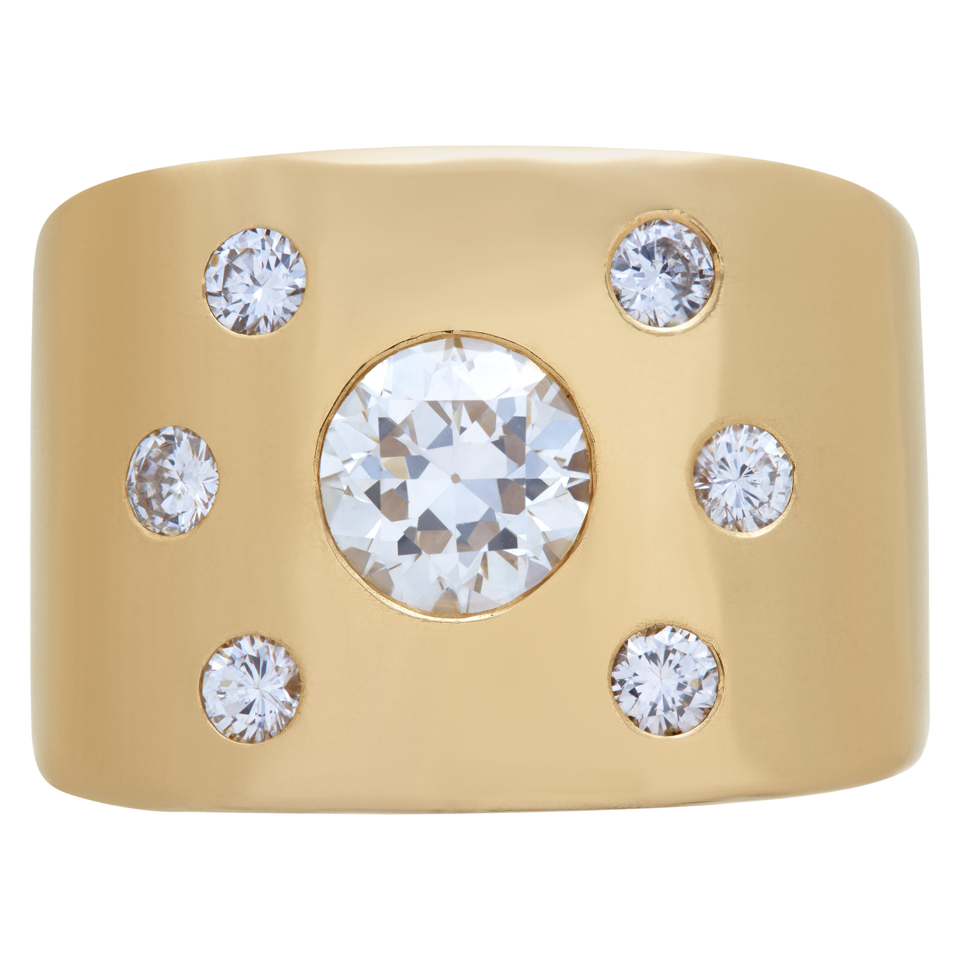 Wide diamonds ring in solid 14k yellow gold. Round brilliant cut diamonds total approx. weight: 1.42 carat,` image 1