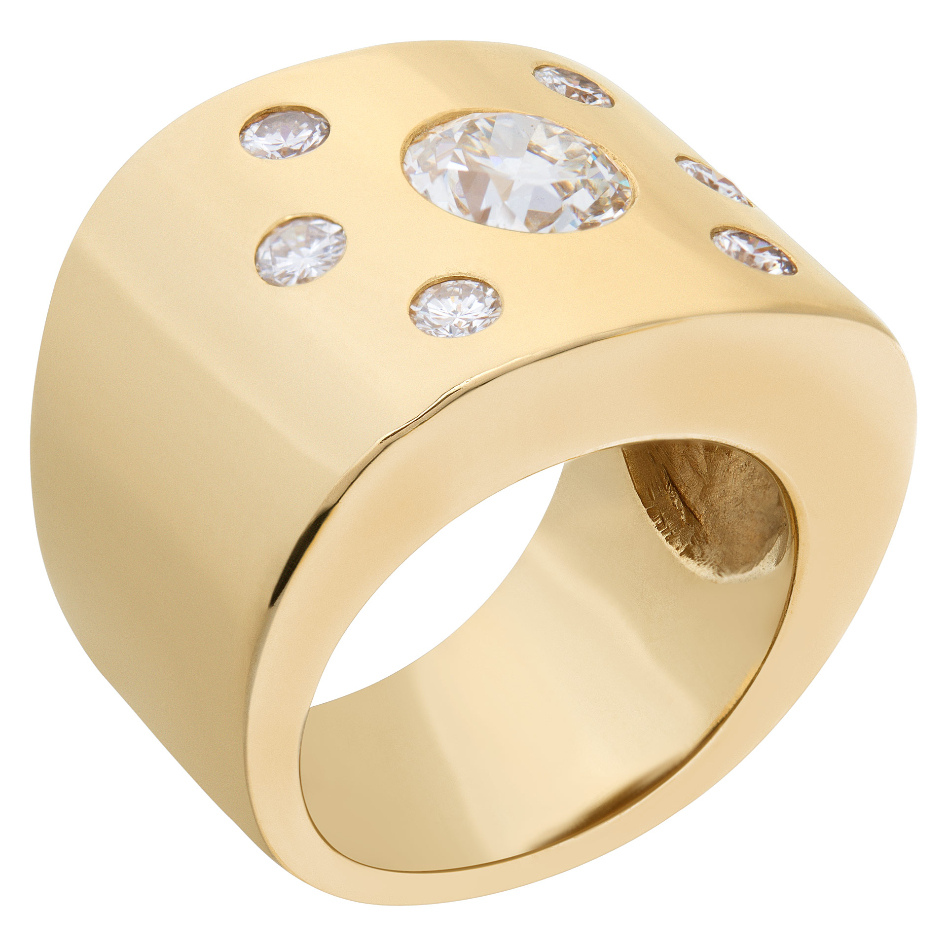 Wide diamonds ring in solid 14k yellow gold. Round brilliant cut diamonds total approx. weight: 1.42 carat,` image 2