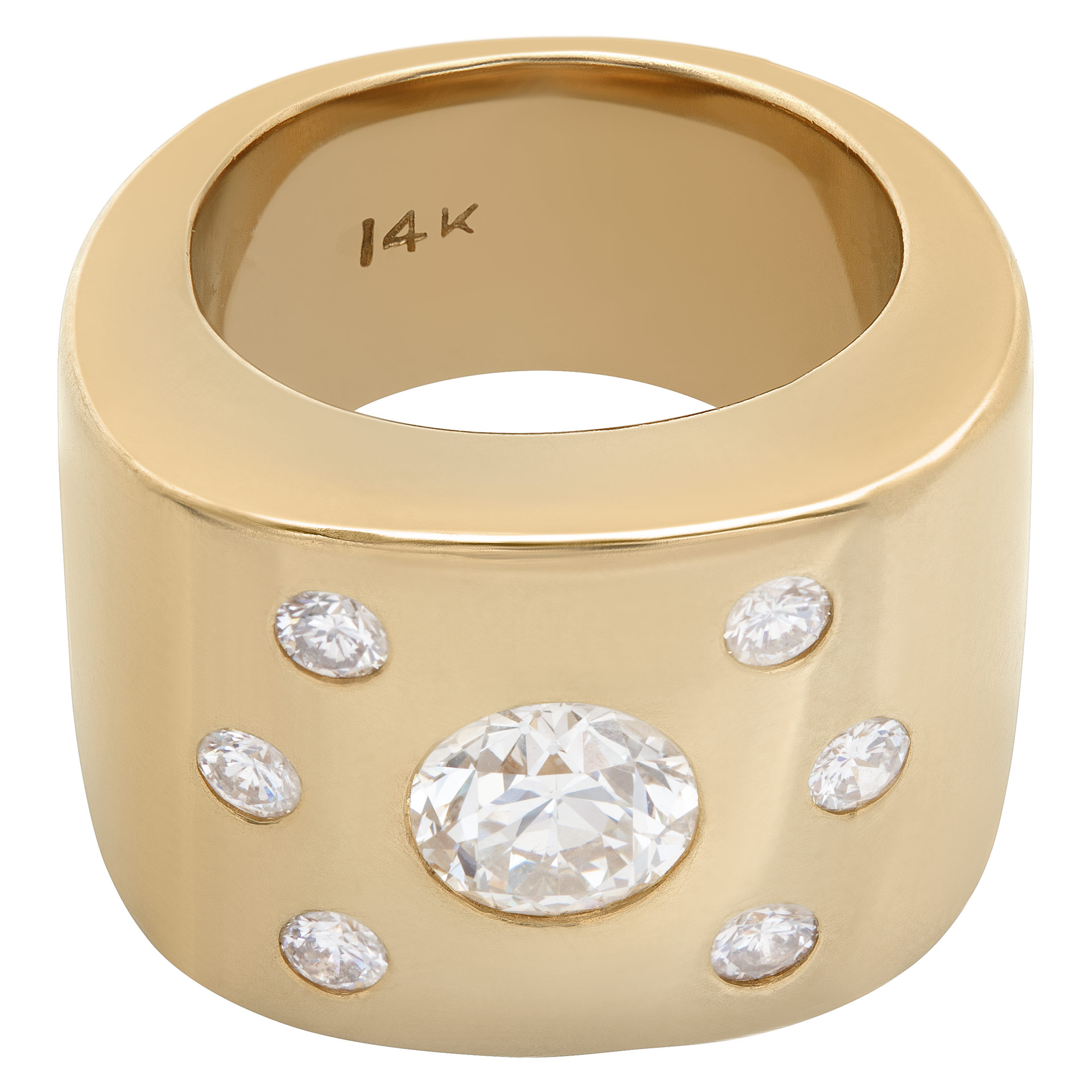 Wide diamonds ring in solid 14k yellow gold. Round brilliant cut diamonds total approx. weight: 1.42 carat,` image 3