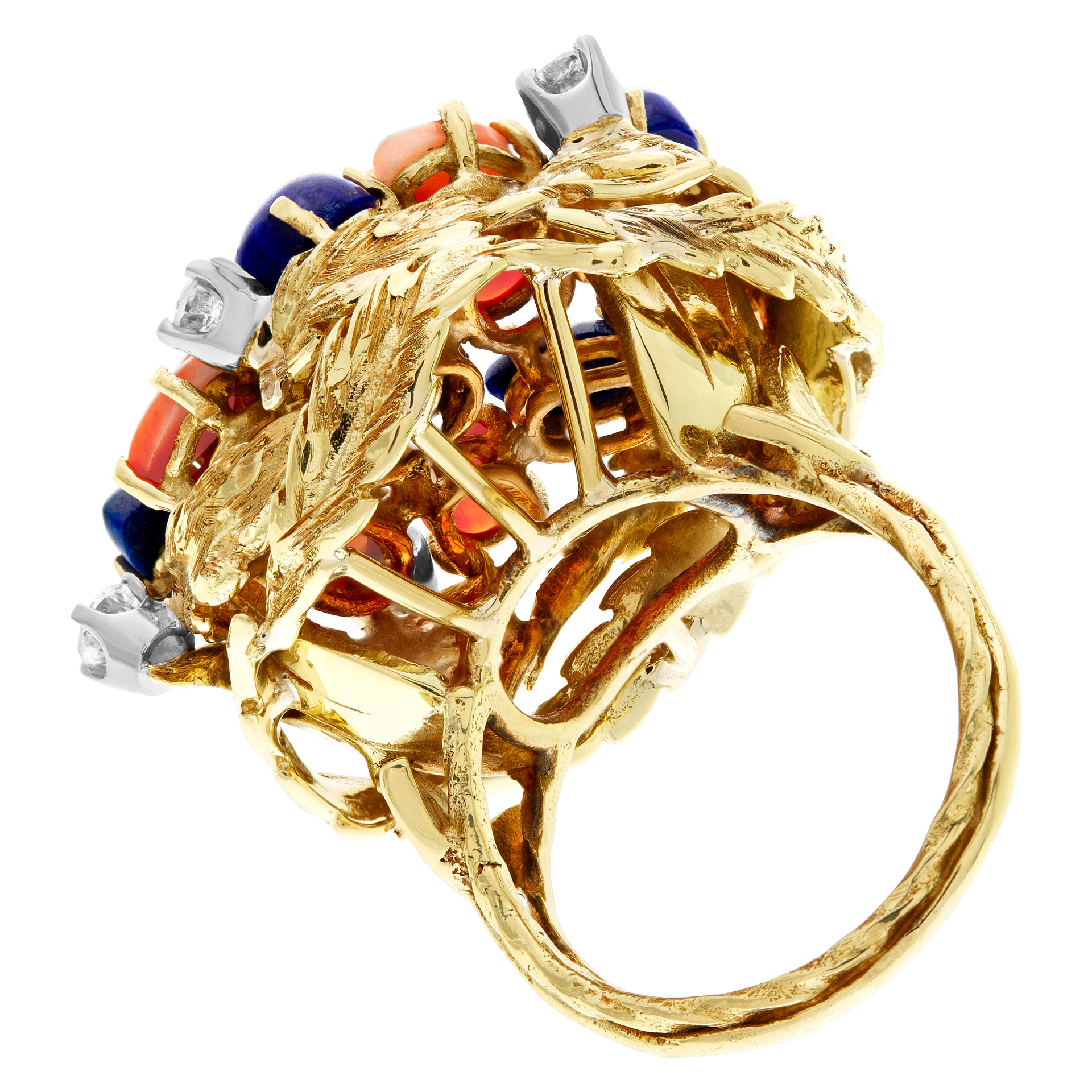 Lapiz lazuli & coral garden ring in 18k yellow gold with diamond accents image 4