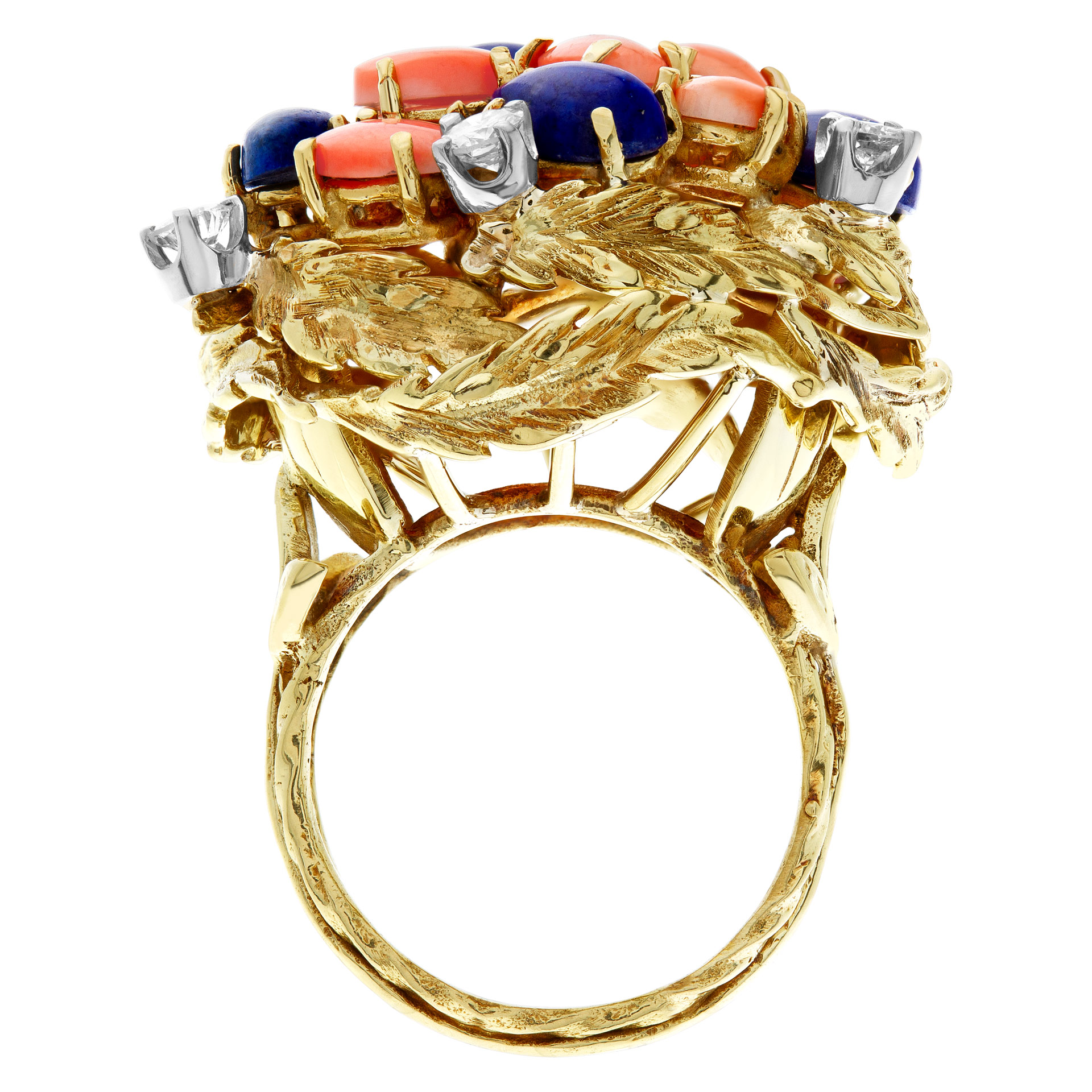 Lapiz lazuli & coral garden ring in 18k yellow gold with diamond accents image 5