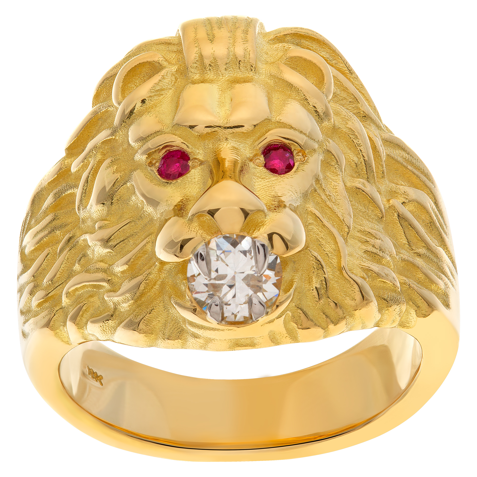 Lion of Judah ring with Platinum Teeth Holding GIA 0.52 Carat Diamond Ruby Eyes Set In 18k image 1