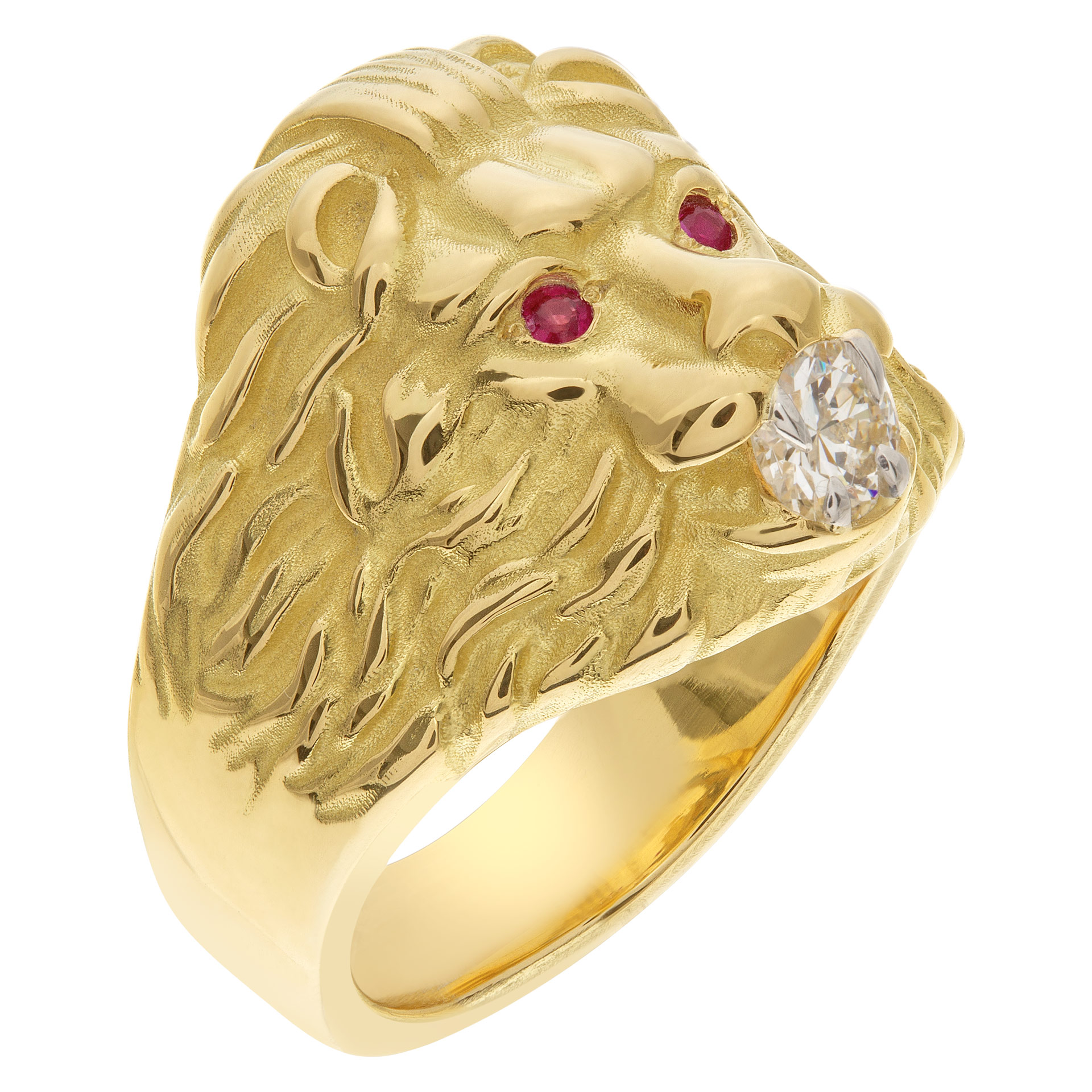 Lion of Judah ring with Platinum Teeth Holding GIA 0.52 Carat Diamond Ruby Eyes Set In 18k image 2