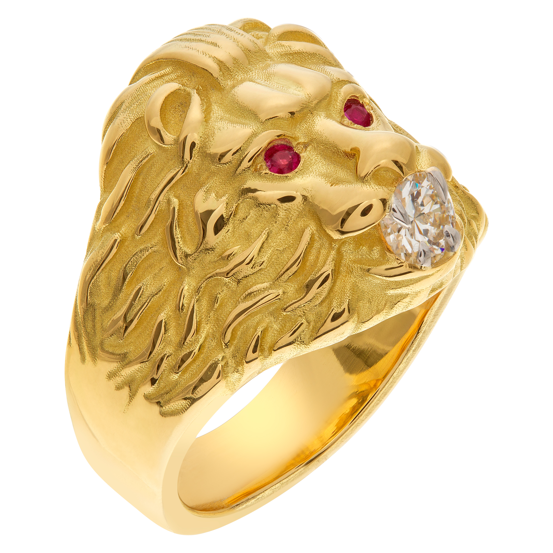 Lion of Judah ring with Platinum Teeth Holding GIA 0.52 Carat Diamond Ruby Eyes Set In 18k image 3