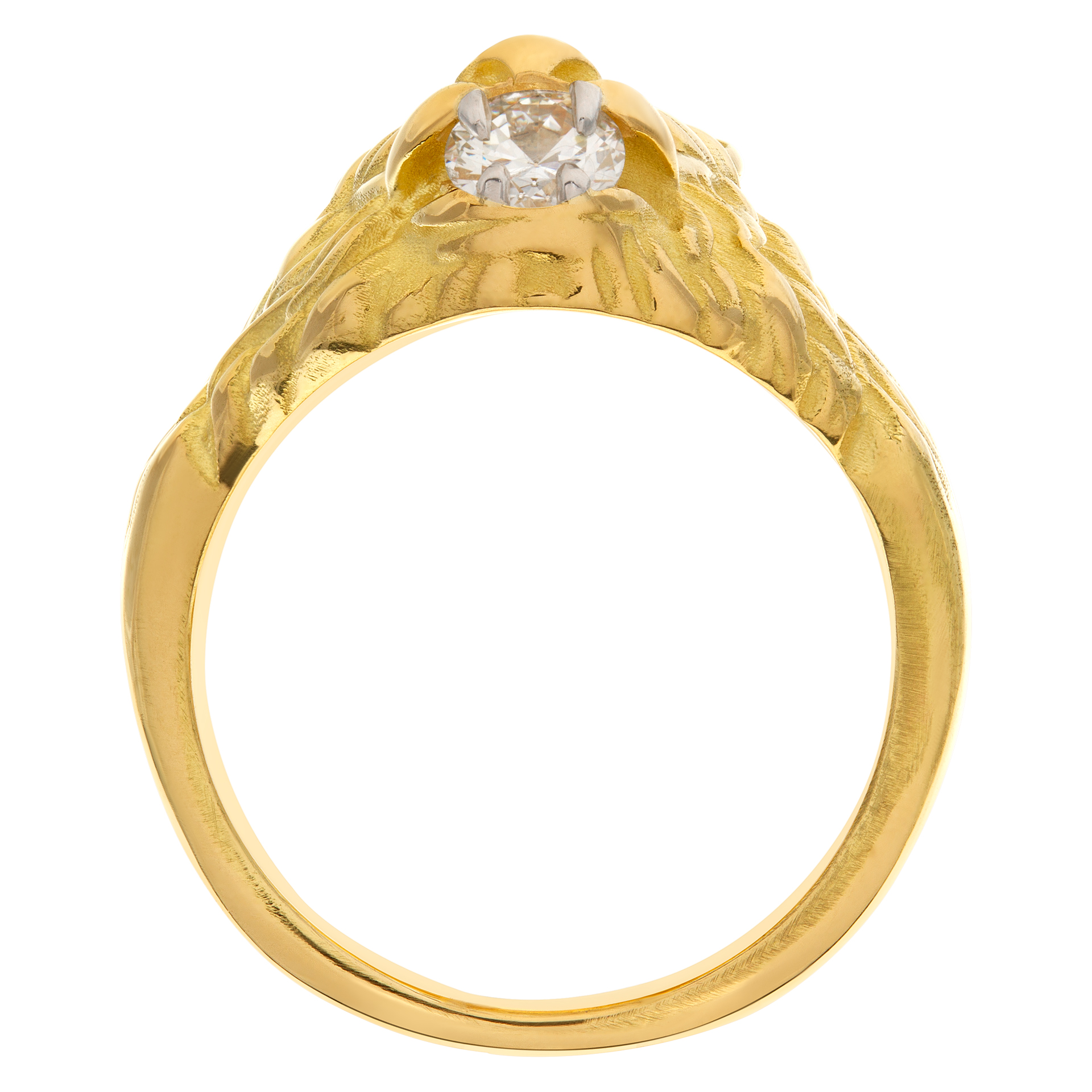 Lion of Judah ring with Platinum Teeth Holding GIA 0.52 Carat Diamond Ruby Eyes Set In 18k image 4