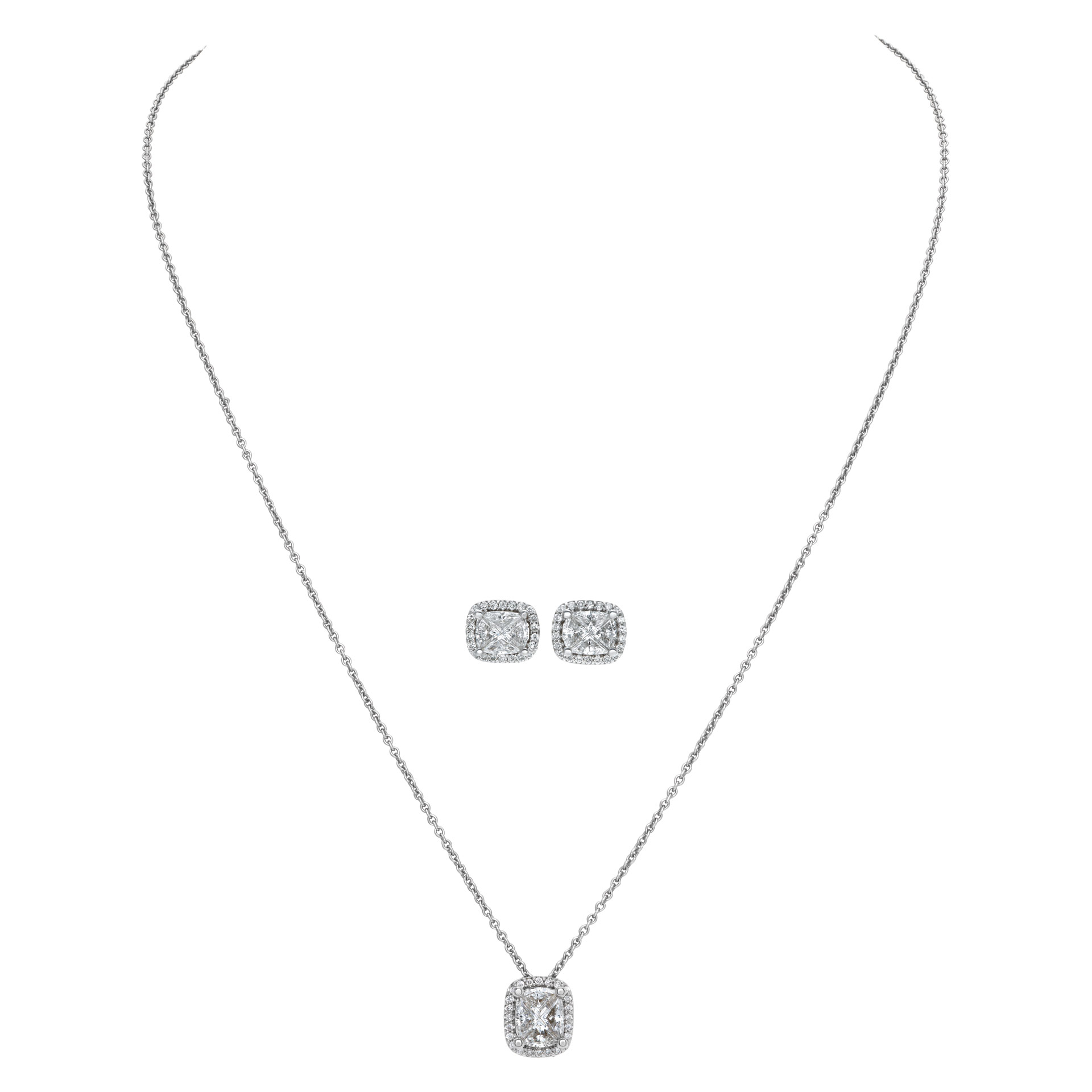Diamond Earrings And Necklace Set In 14k White Gold Gray Sons Jewe