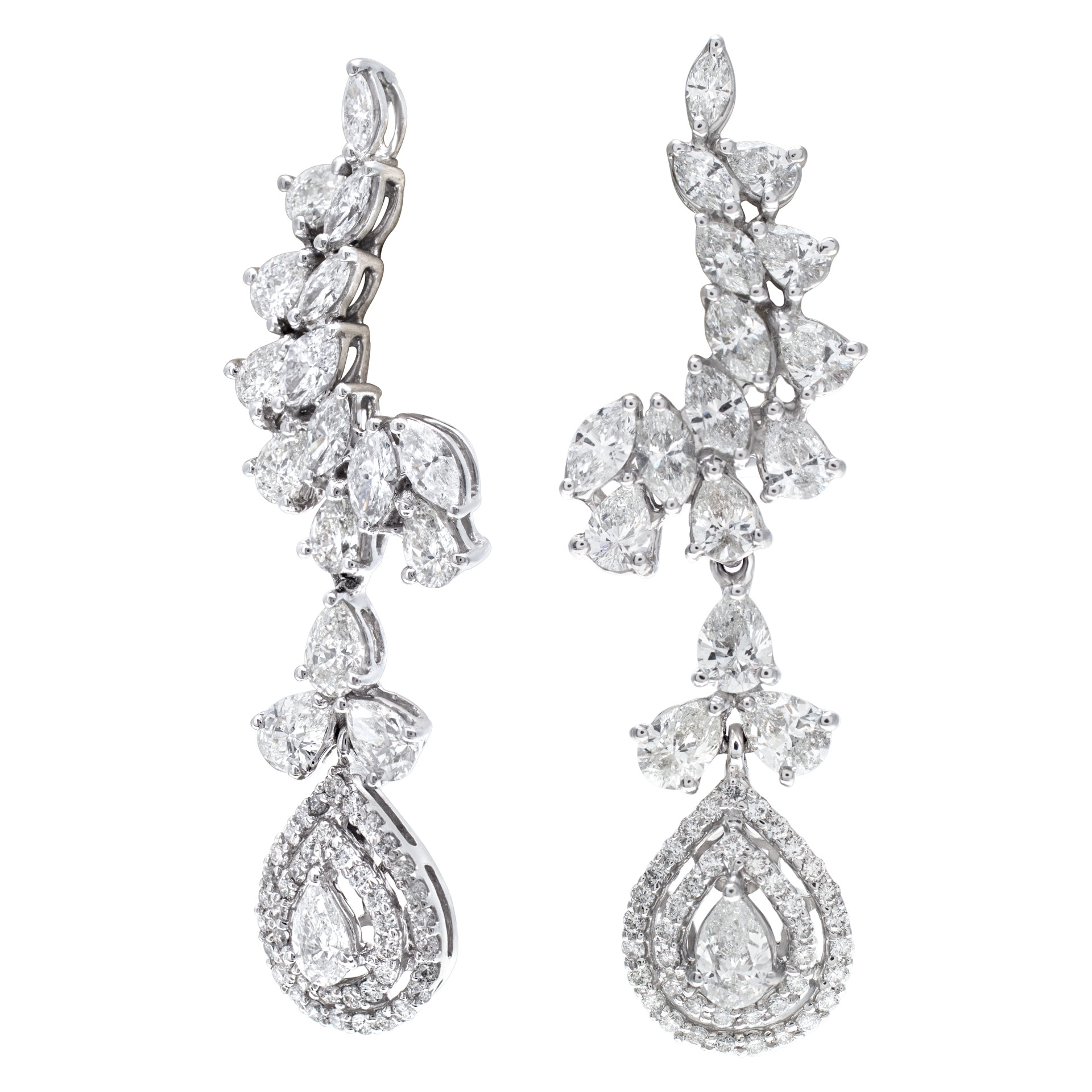 Brilliant marquise, pear, round cut diamond dangling earrings set in 18k white gold. Total diamonds approx. weight: 5.00 carats image 2