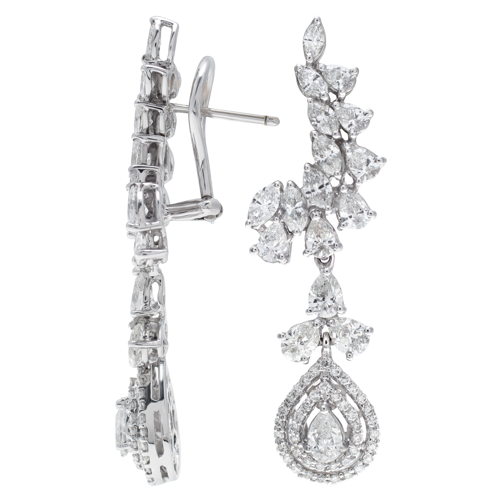 Brilliant marquise, pear, round cut diamond dangling earrings set in 18k white gold. Total diamonds approx. weight: 5.00 carats image 3