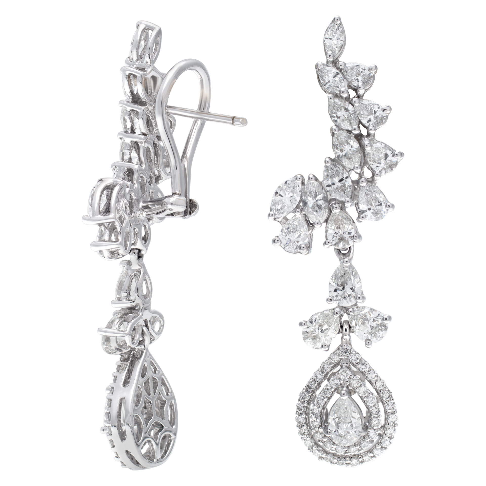 Brilliant marquise, pear, round cut diamond dangling earrings set in 18k white gold. Total diamonds approx. weight: 5.00 carats image 4