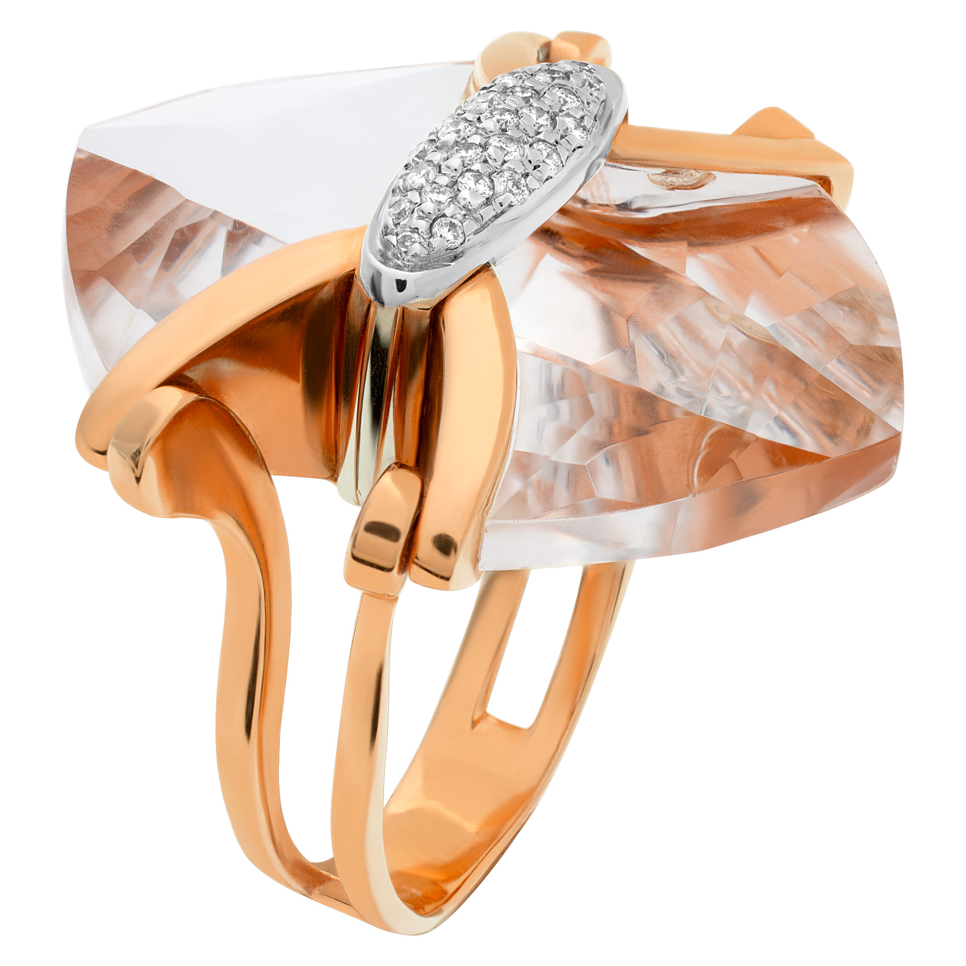 Mesmerizing quartz & diamonds ring by Italian designer "Falcinelli", w 17 carats "arrow"  shape cut quartz & diamonds. image 2