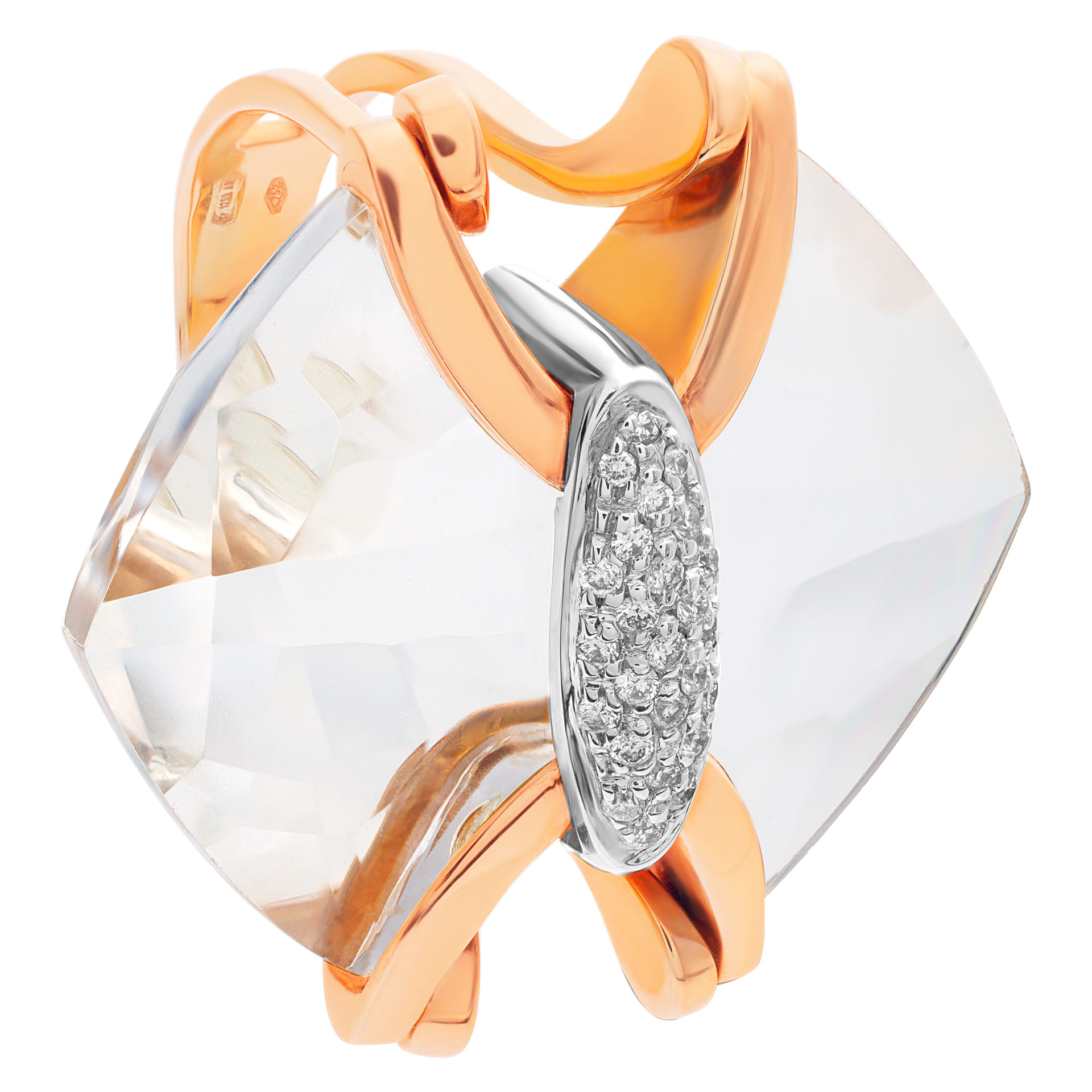 Mesmerizing quartz & diamonds ring by Italian designer "Falcinelli", w 17 carats "arrow"  shape cut quartz & diamonds. image 3