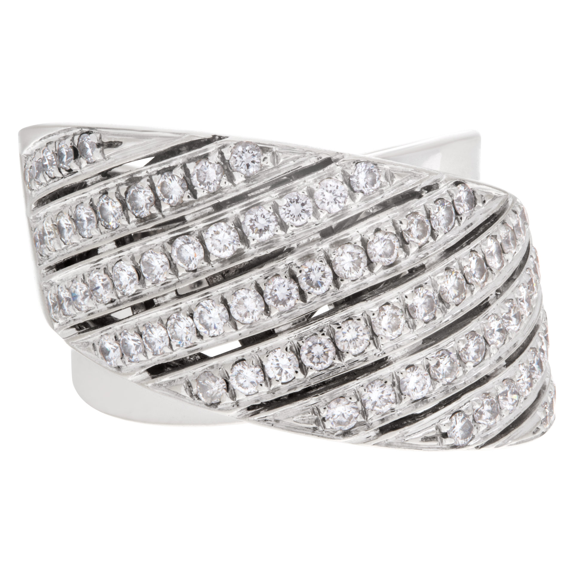 Contemporary design wide "crisscross" ring with 1.50 carat pave diamonds set in 18K white gold. image 1