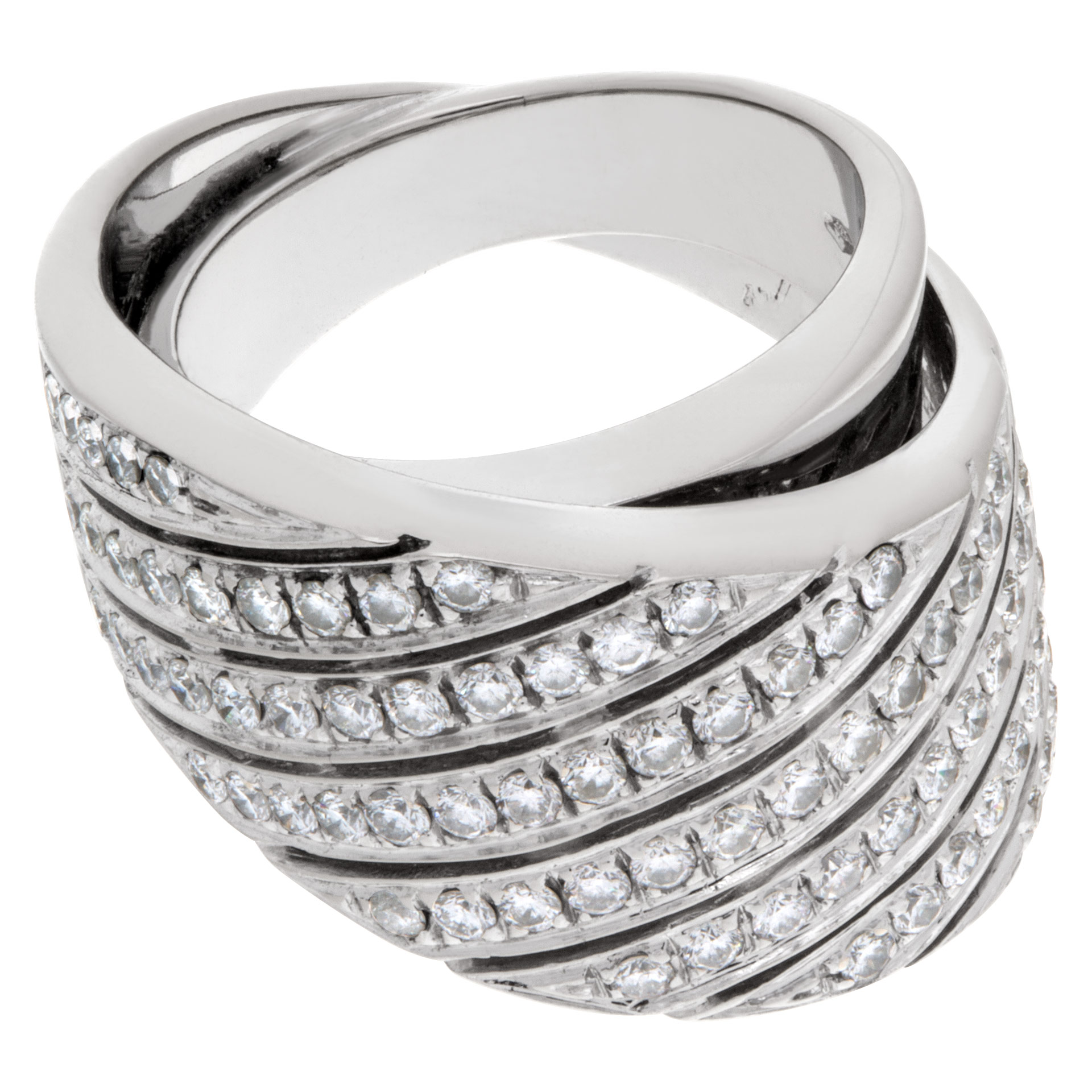 Contemporary design wide "crisscross" ring with 1.50 carat pave diamonds set in 18K white gold. image 3