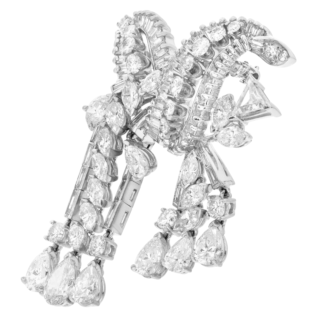 Art Deco marquise, pear, baguette, trillion and round brilliant cut diamonds pin/brooch in platinum. Diamonds total approx. weight: 8.40 carat image 2