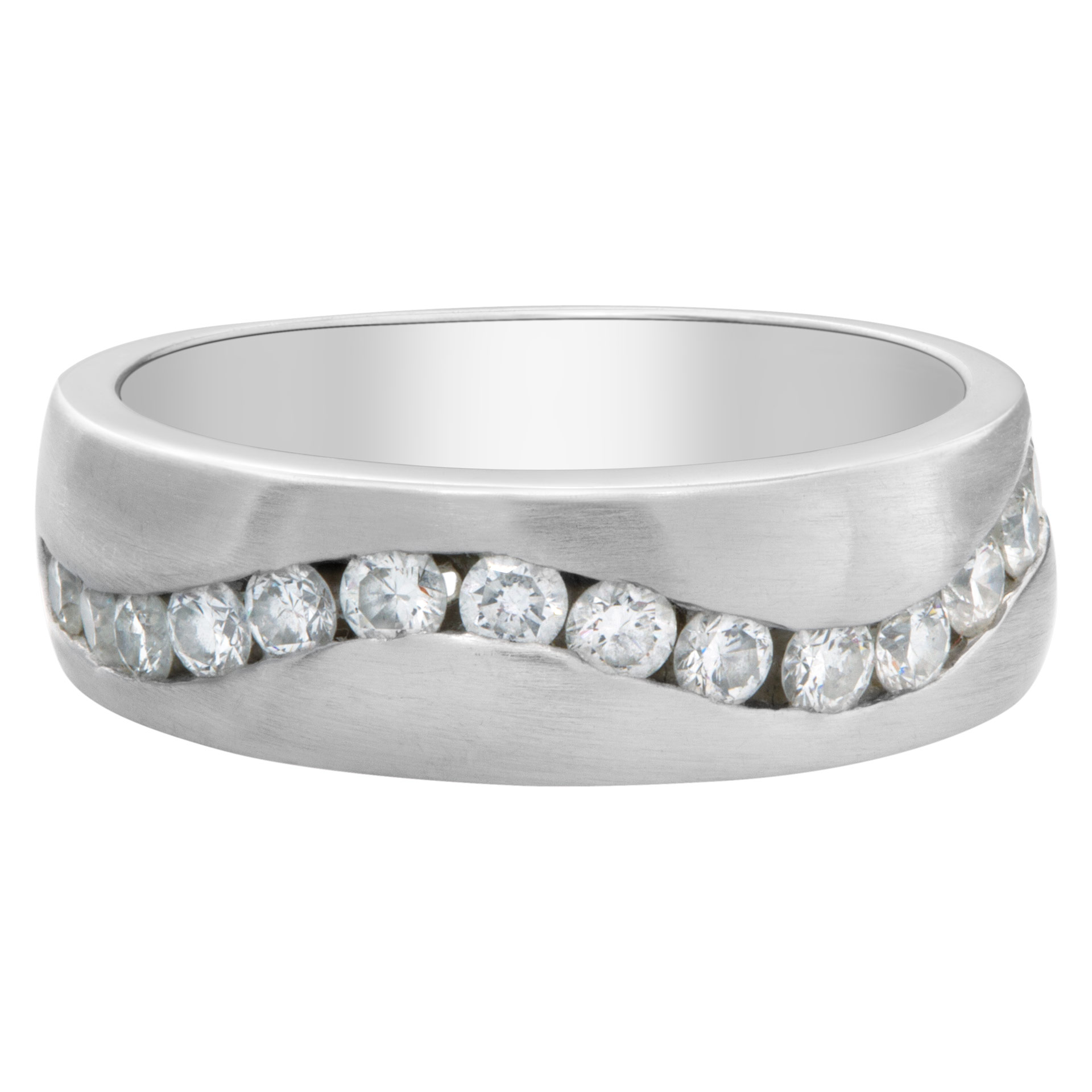 Wave of channel set diamonds wedding band in 14k White Gold image 1