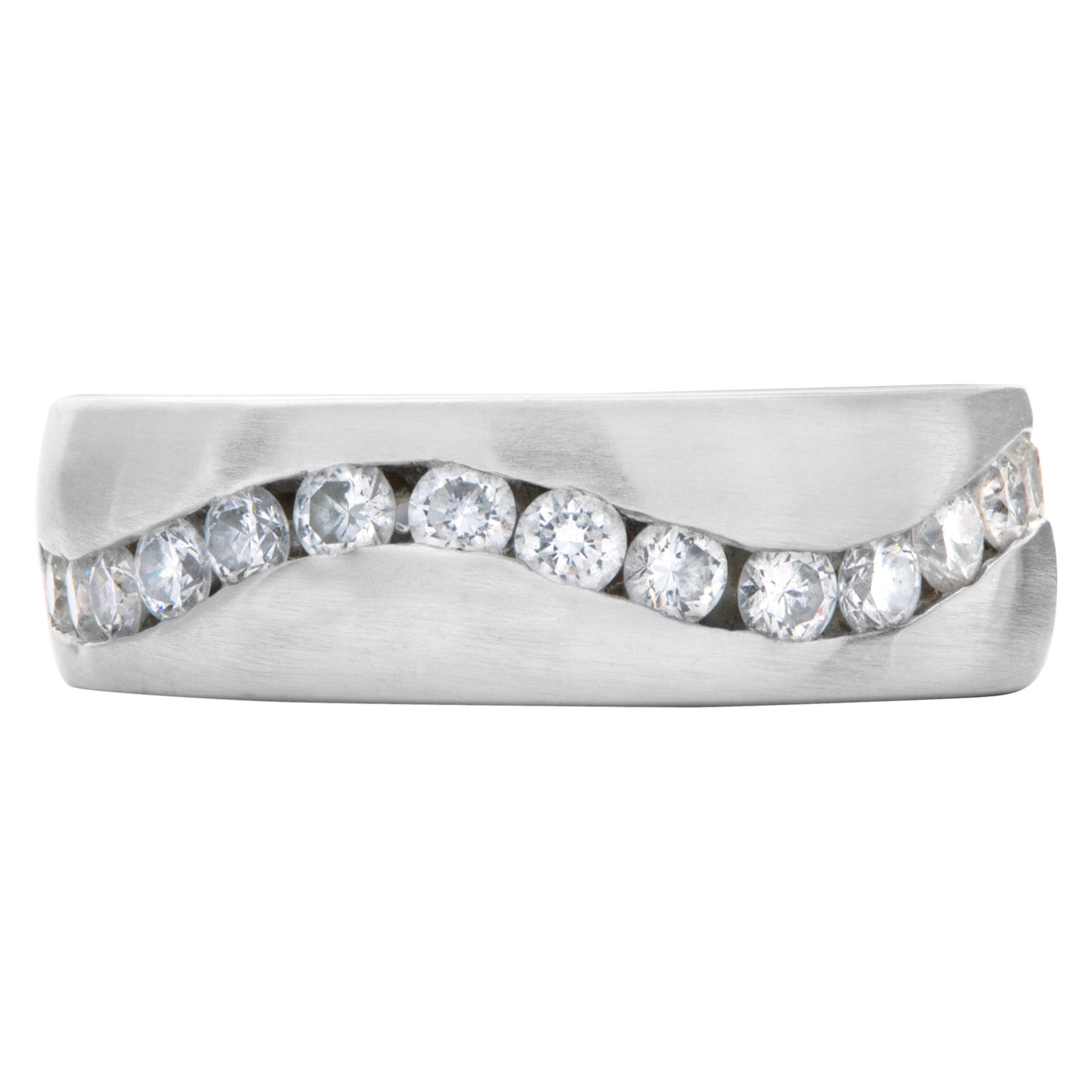 Wave of channel set diamonds wedding band in 14k White Gold image 2