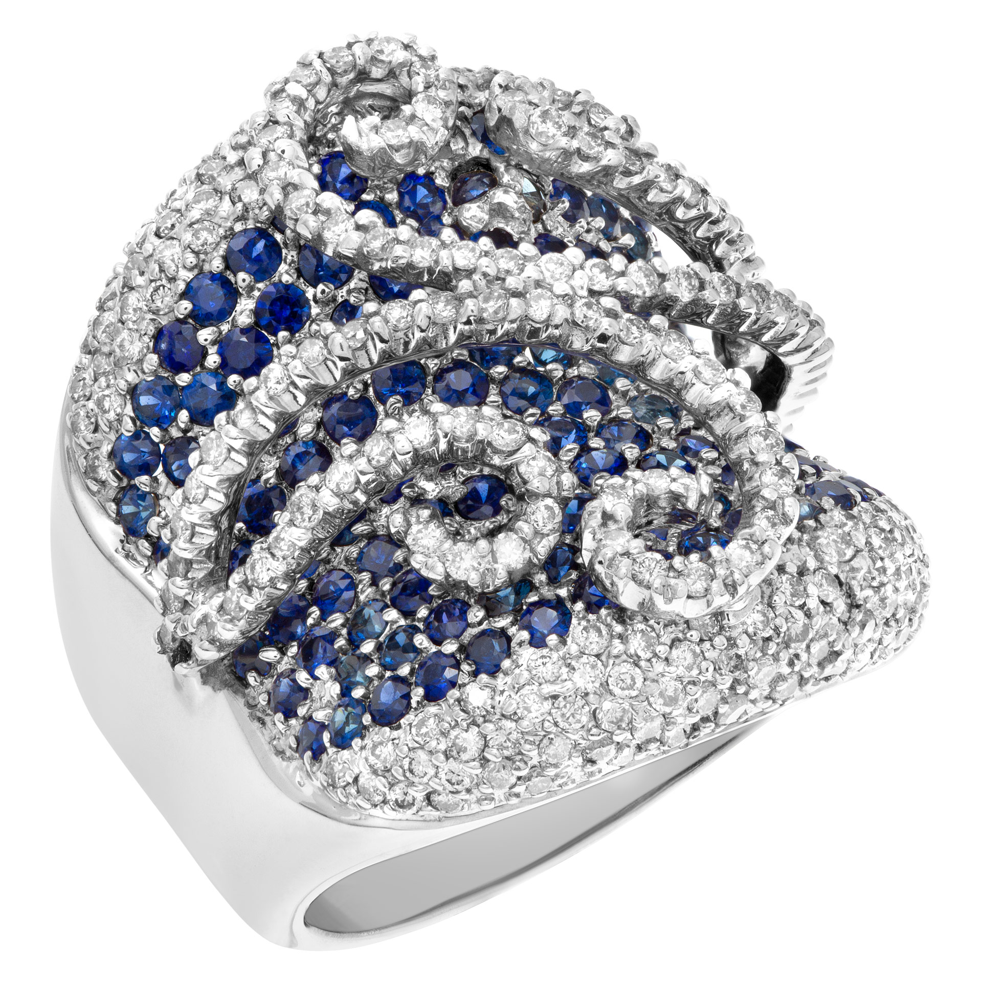Wide pave diamonds & pave sapphire ring set in 18K white gold. image 2