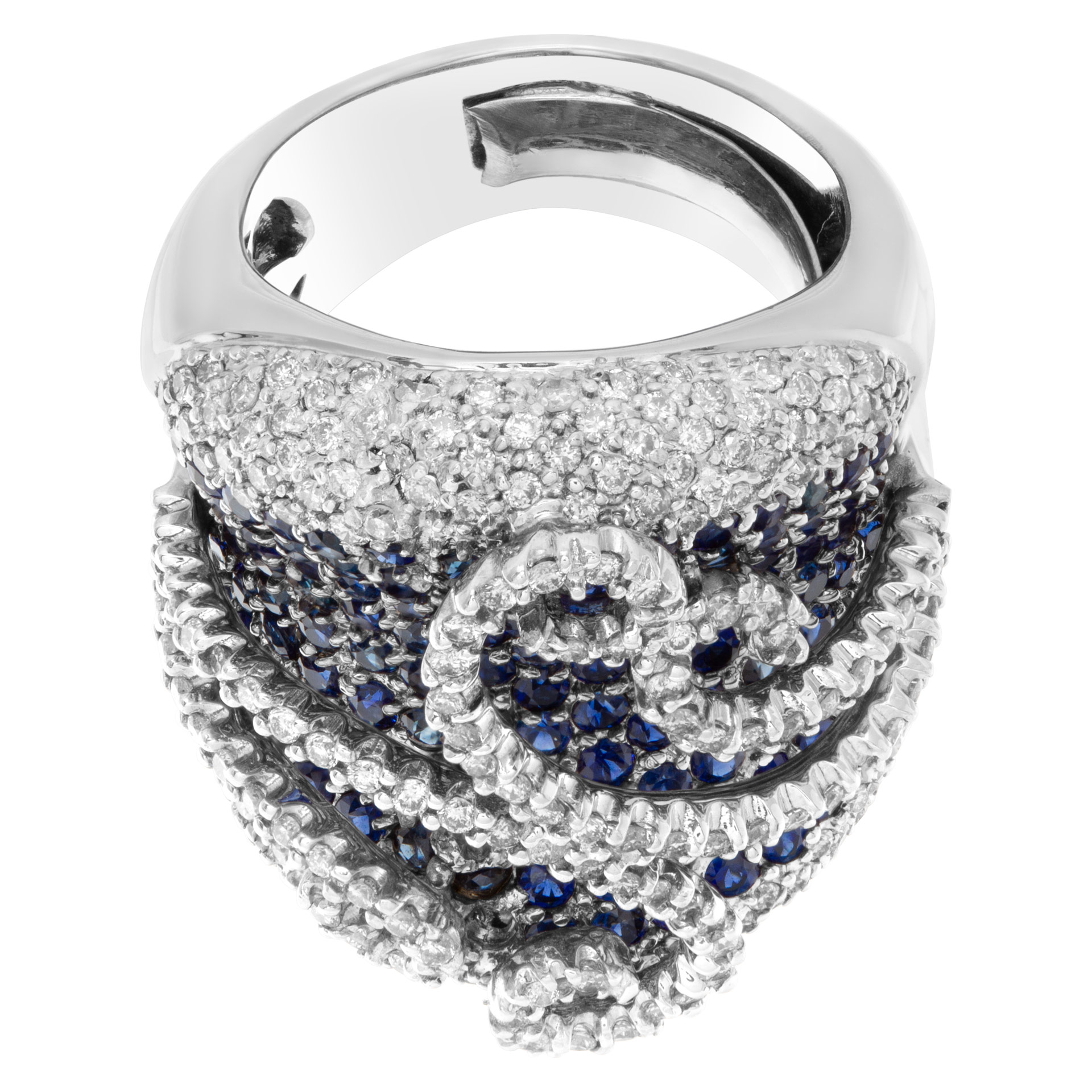 Wide pave diamonds & pave sapphire ring set in 18K white gold. image 3
