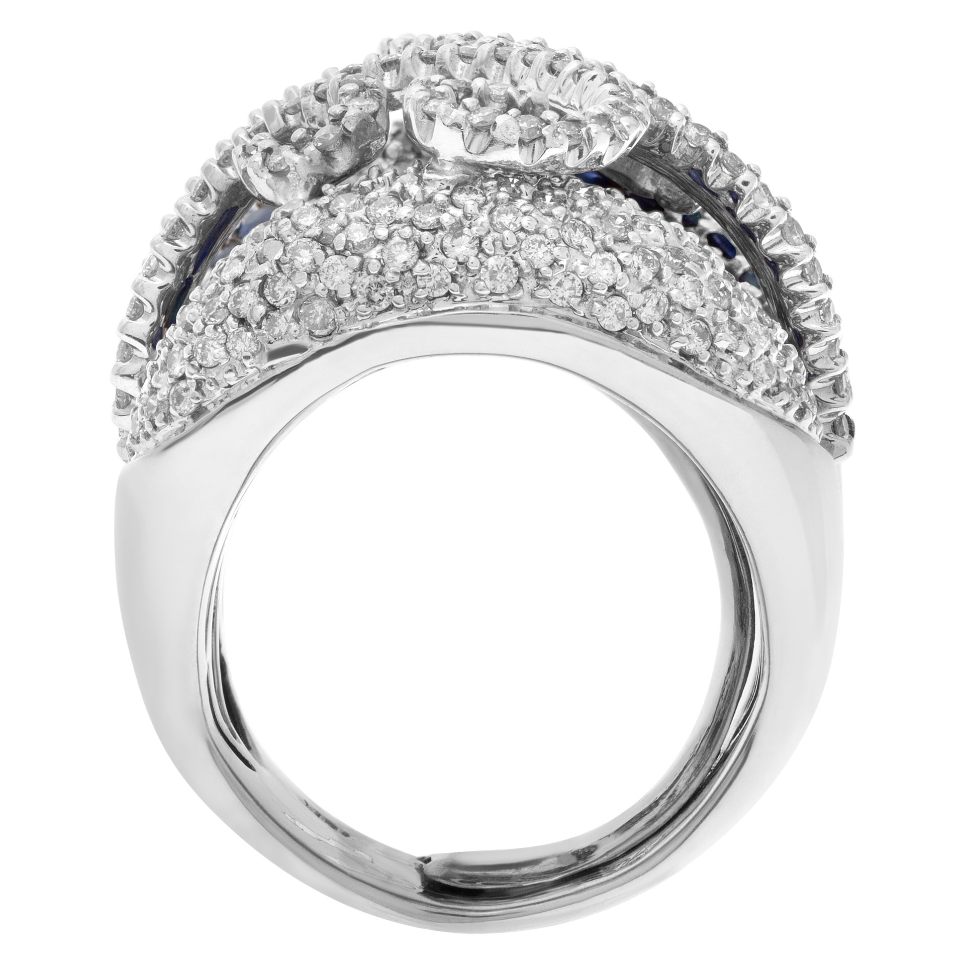 Wide pave diamonds & pave sapphire ring set in 18K white gold. image 4