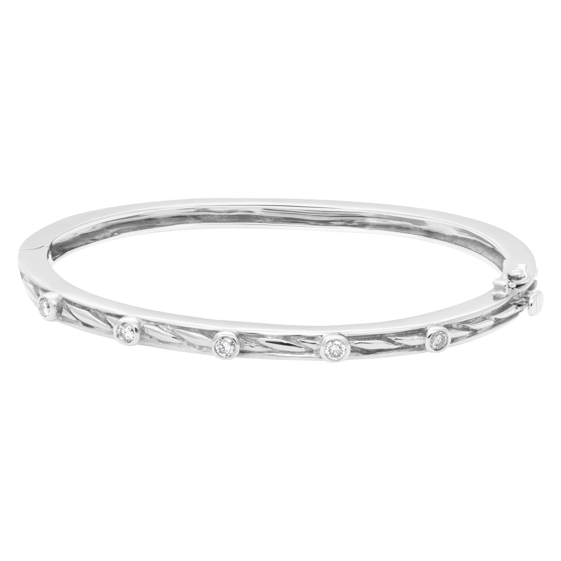 Beautiful bangle with five diamonds total  0.50 carats set in 14k white gold image 1