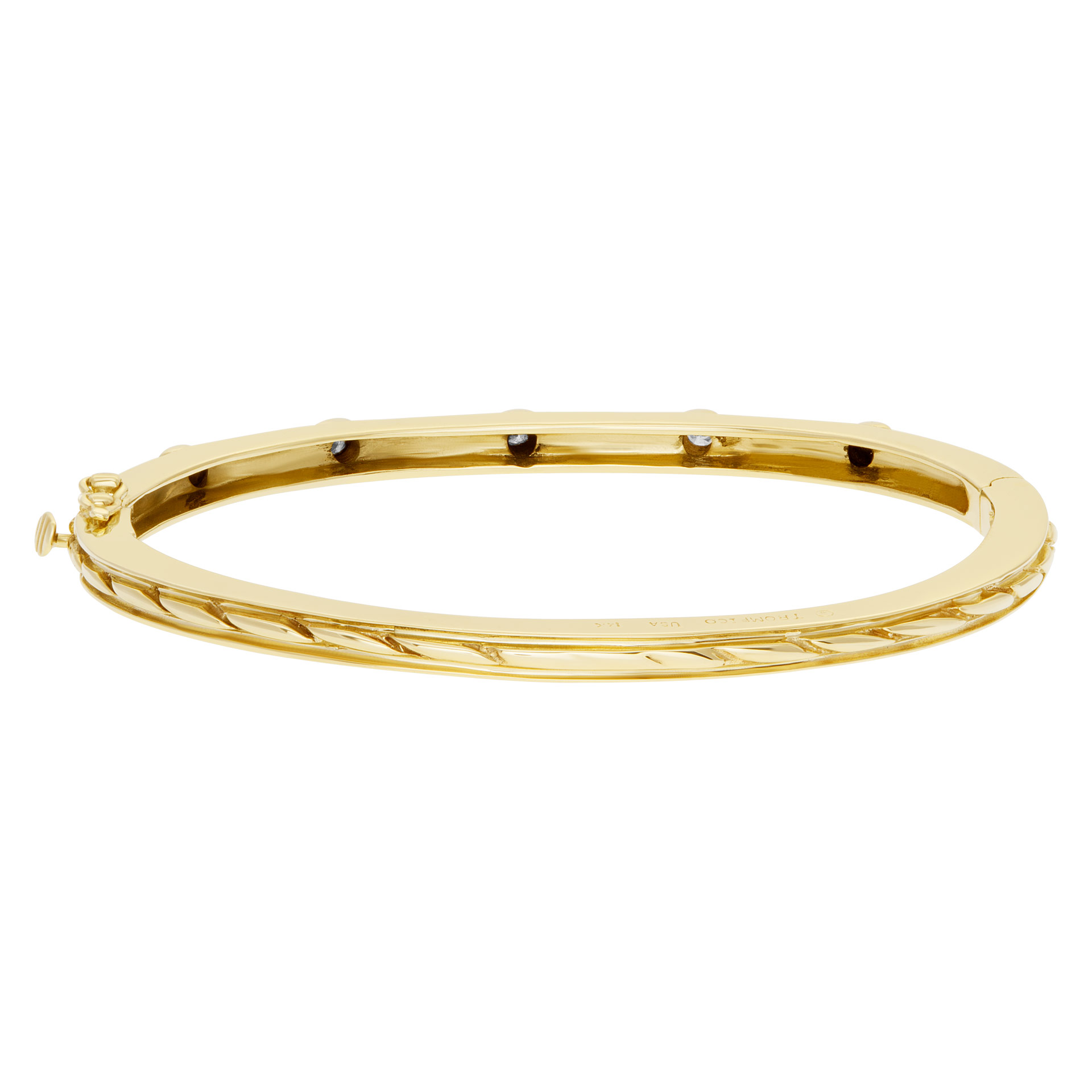 Bangle bracelet with 5 swirls in 14k yellow gold and diamonds image 3