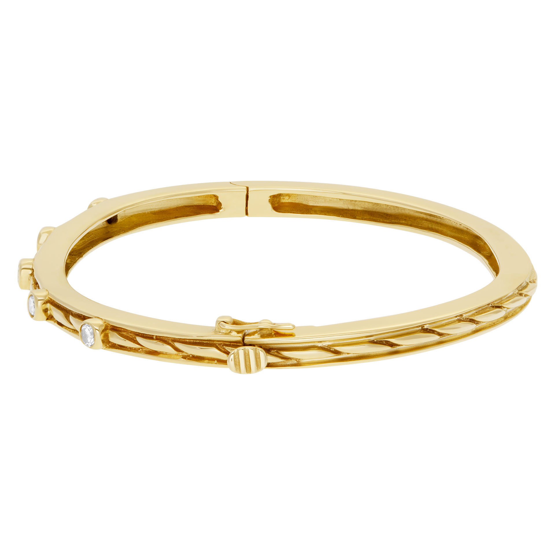 Bangle bracelet with 5 swirls in 14k yellow gold and diamonds image 4