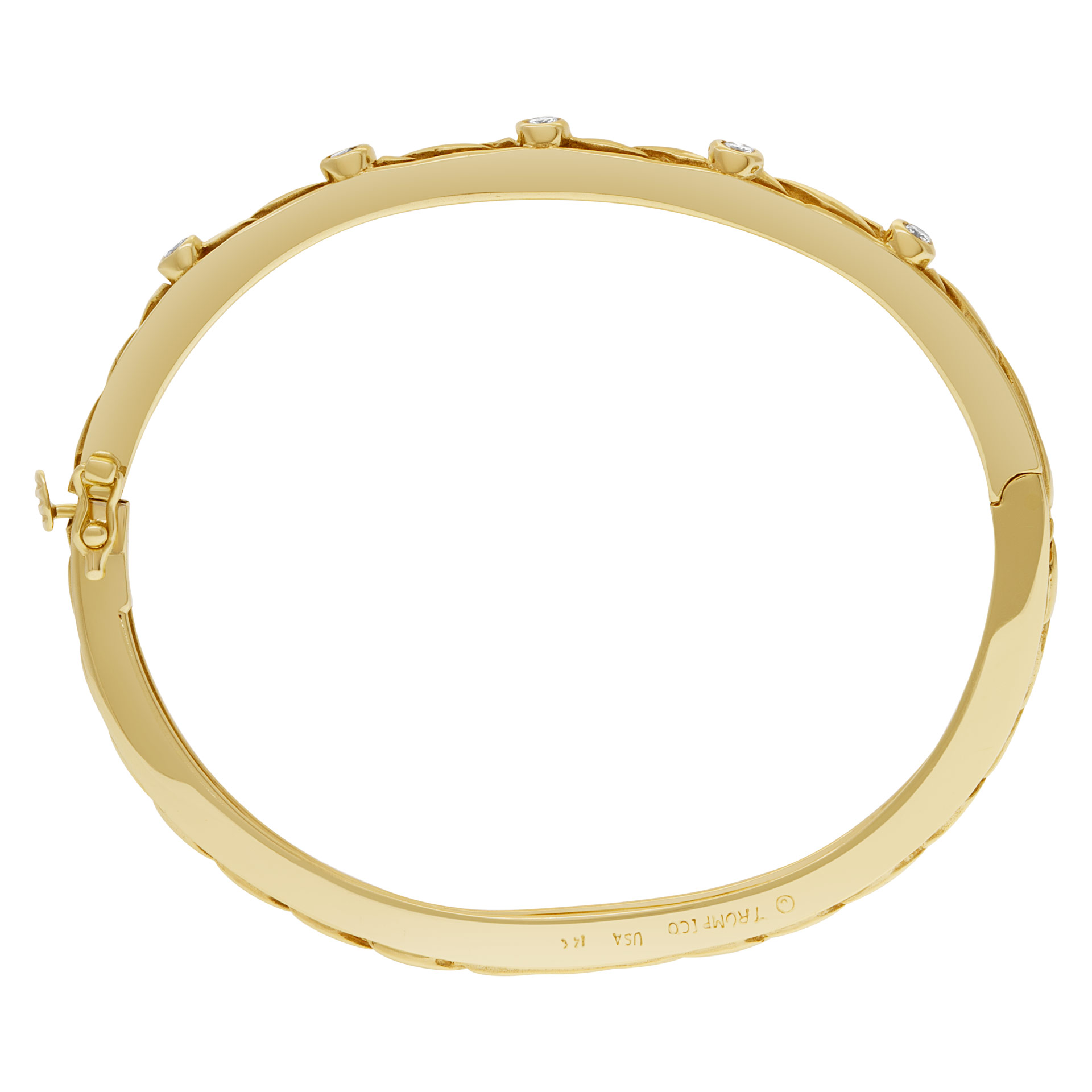 Bangle bracelet with 5 swirls in 14k yellow gold and diamonds image 5