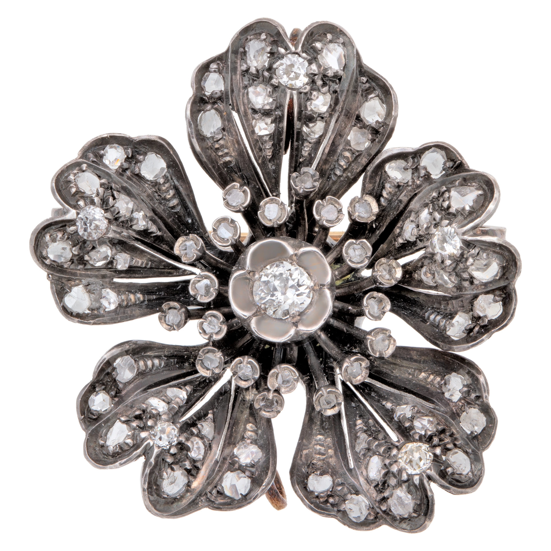 VIcorian brooch, pendant with approx. 2.00 carats old mine cut diamonds, set in sliver top and gold. image 1