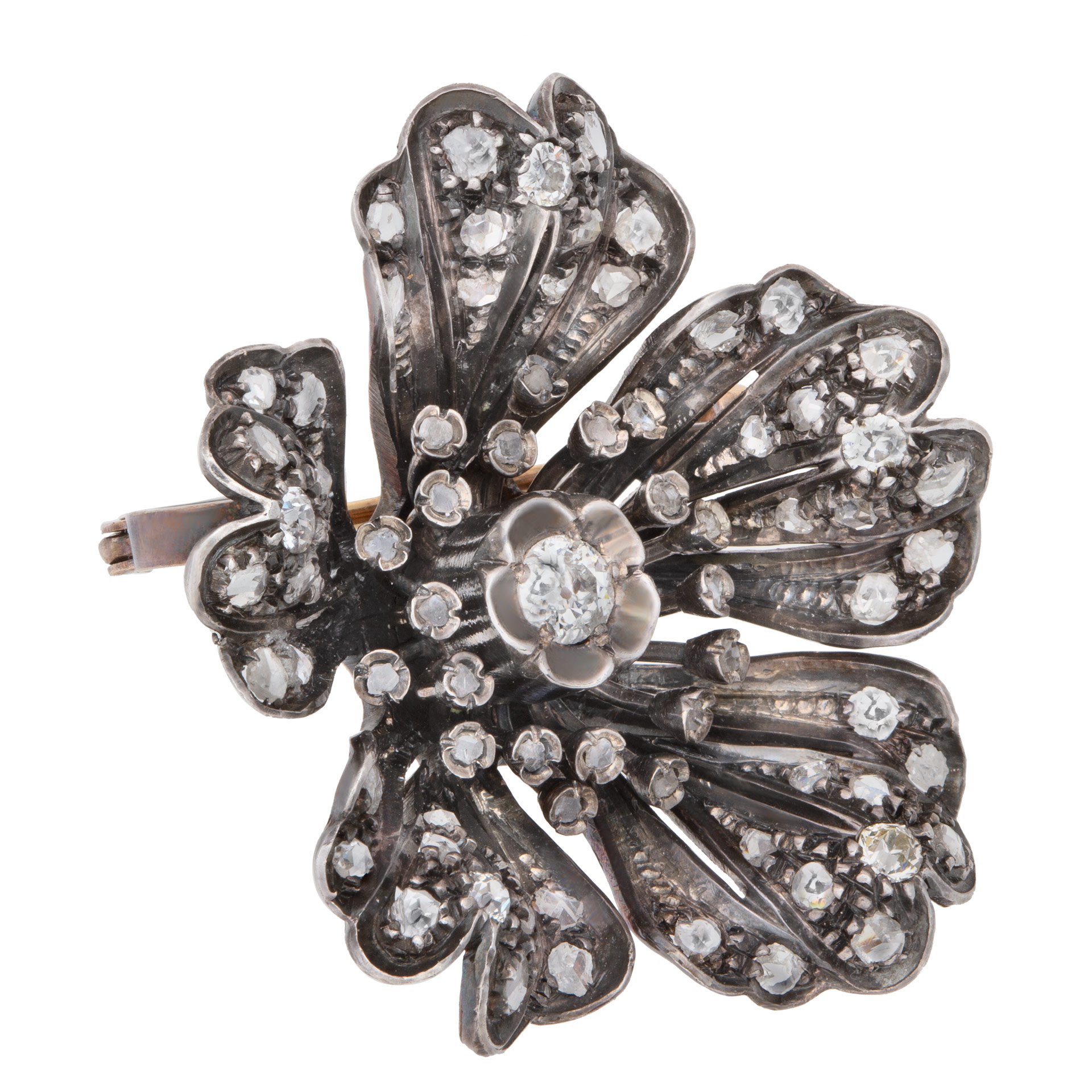 VIcorian brooch, pendant with approx. 2.00 carats old mine cut diamonds, set in sliver top and gold. image 2