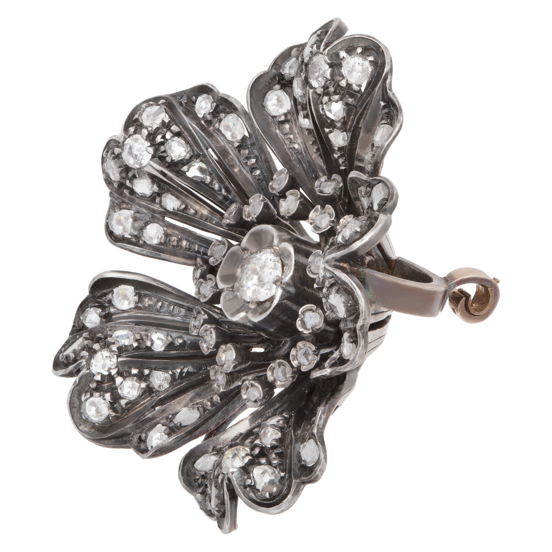 VIcorian brooch, pendant with approx. 2.00 carats old mine cut diamonds, set in sliver top and gold. image 4