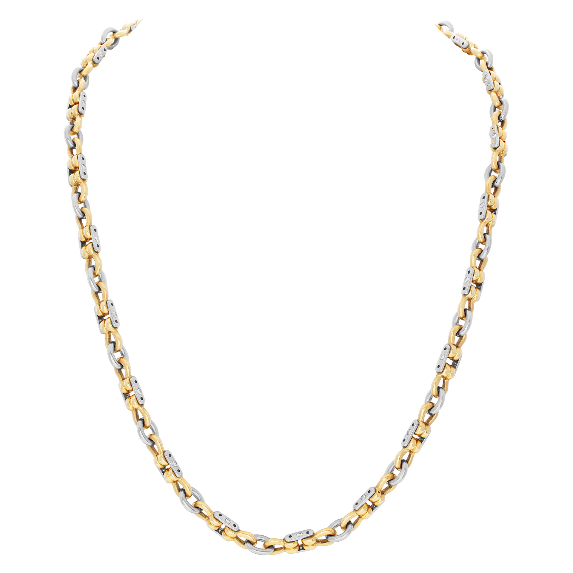 Mechanical link 18k white & yellow gold chain with diamond accents image 2