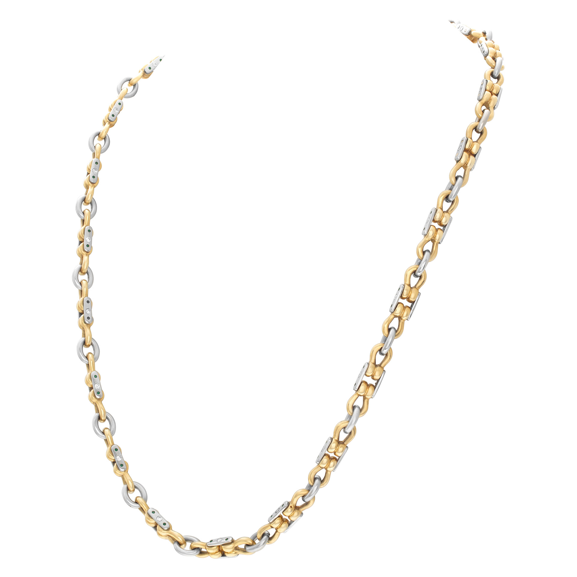 Mechanical link 18k white & yellow gold chain with diamond accents image 3