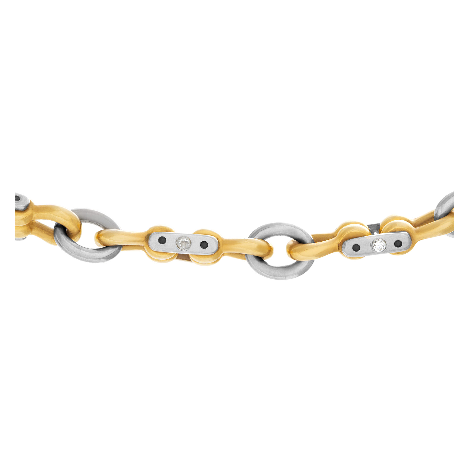 Mechanical link 18k white & yellow gold chain with diamond accents image 4
