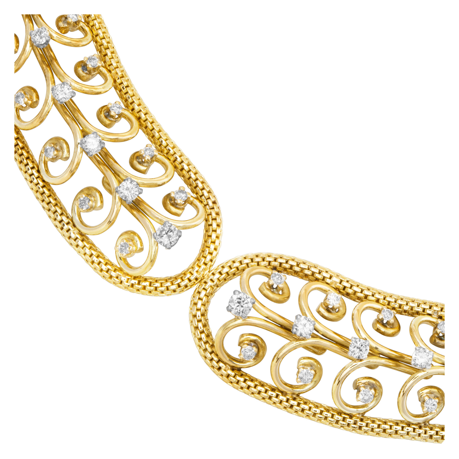 Swirl link choker necklace with diamond accents in 18k (Stones) image 2