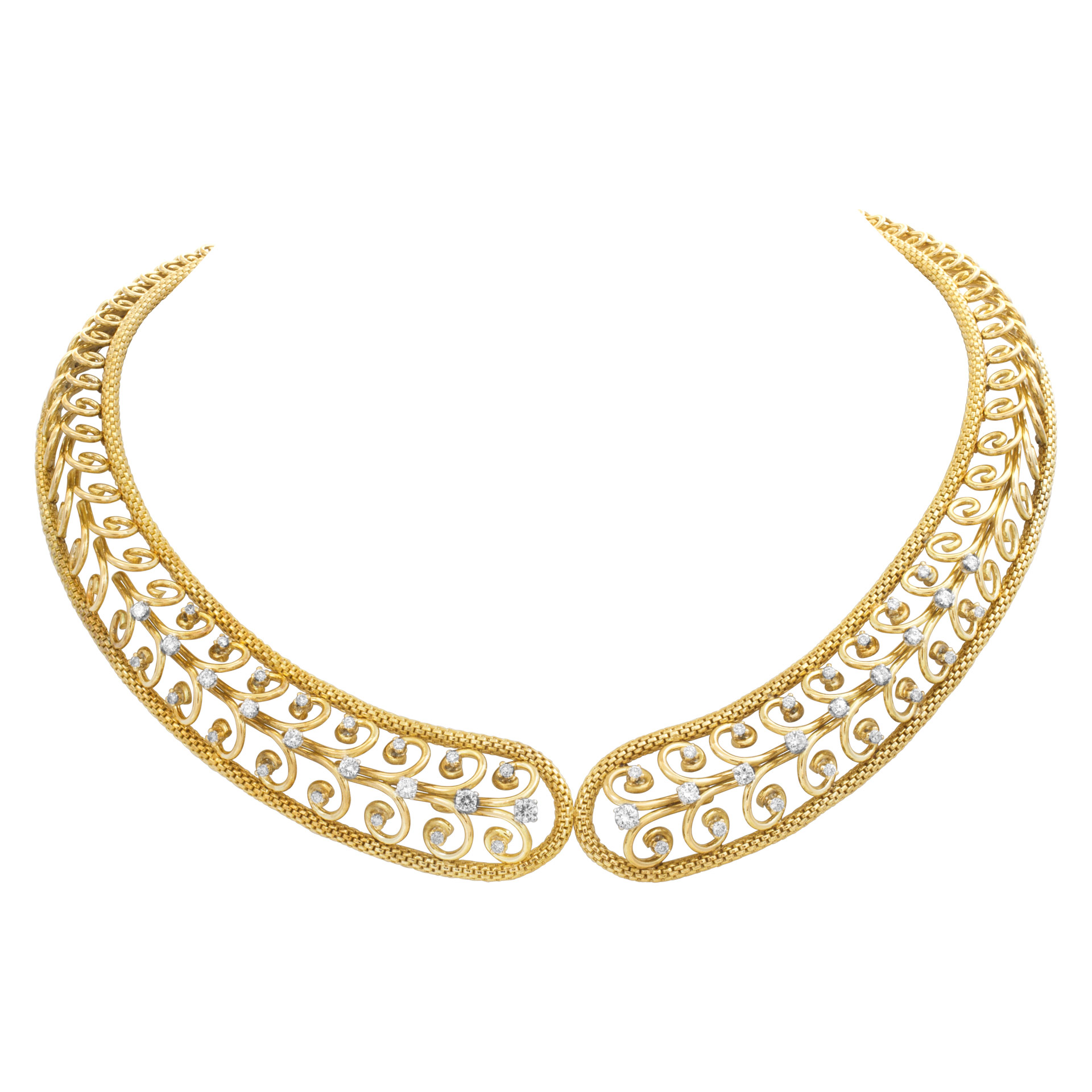 Swirl link choker necklace with diamond accents in 18k (Stones) image 3