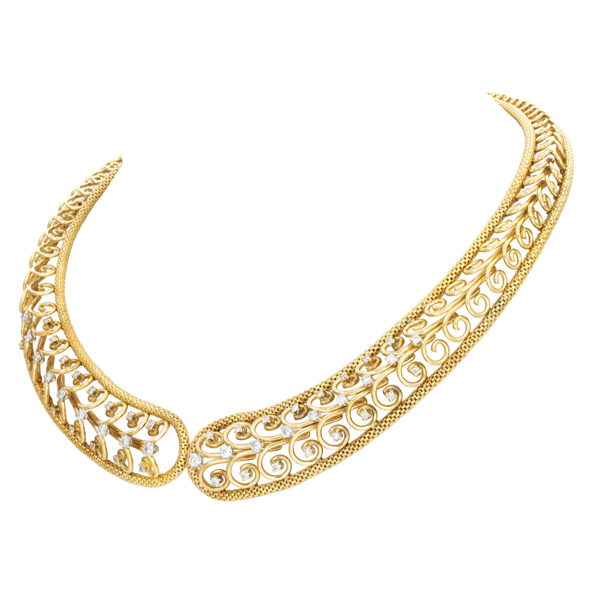 Swirl link choker necklace with diamond accents in 18k (Stones) image 4