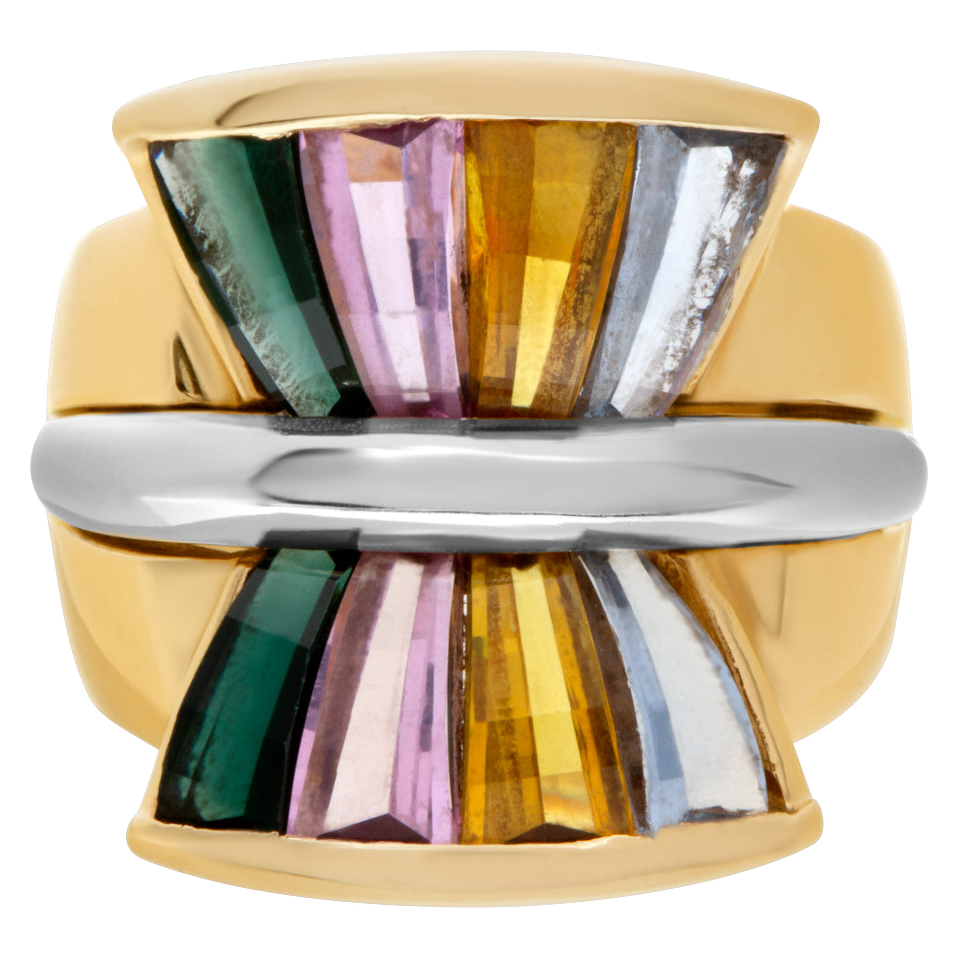 "Colorful Fan" tapered baguette cut colorful semi-precious stone ring in 14k image 2