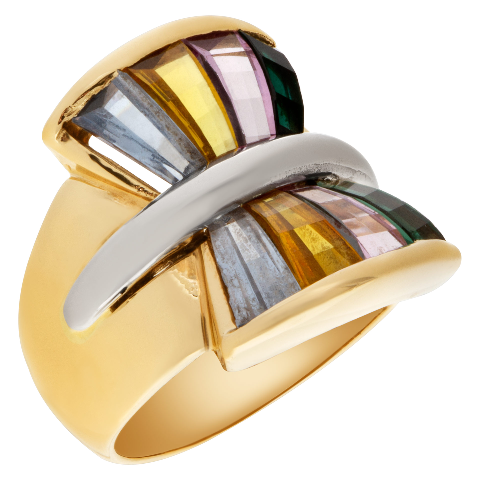 "Colorful Fan" tapered baguette cut colorful semi-precious stone ring in 14k image 3