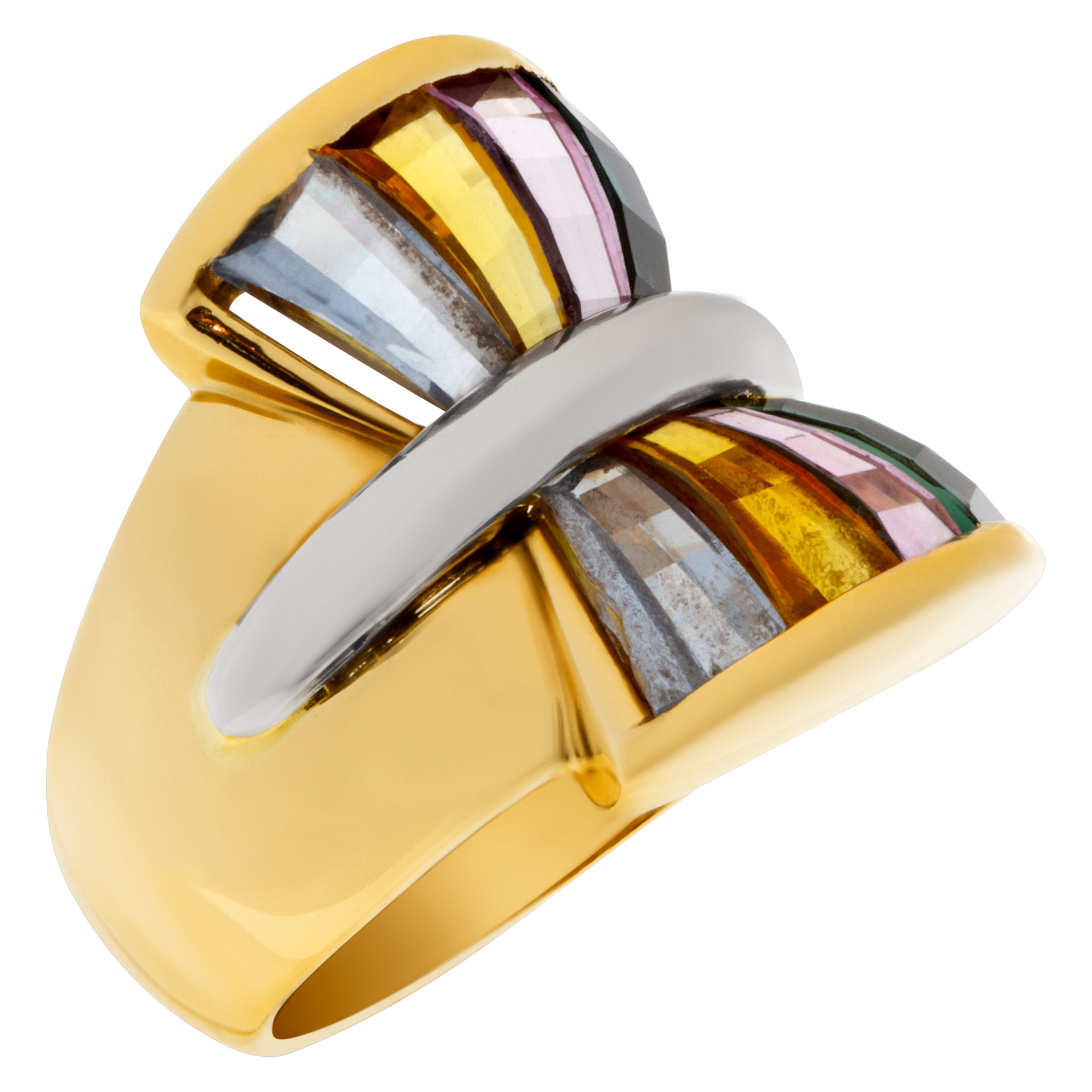 "Colorful Fan" tapered baguette cut colorful semi-precious stone ring in 14k image 4